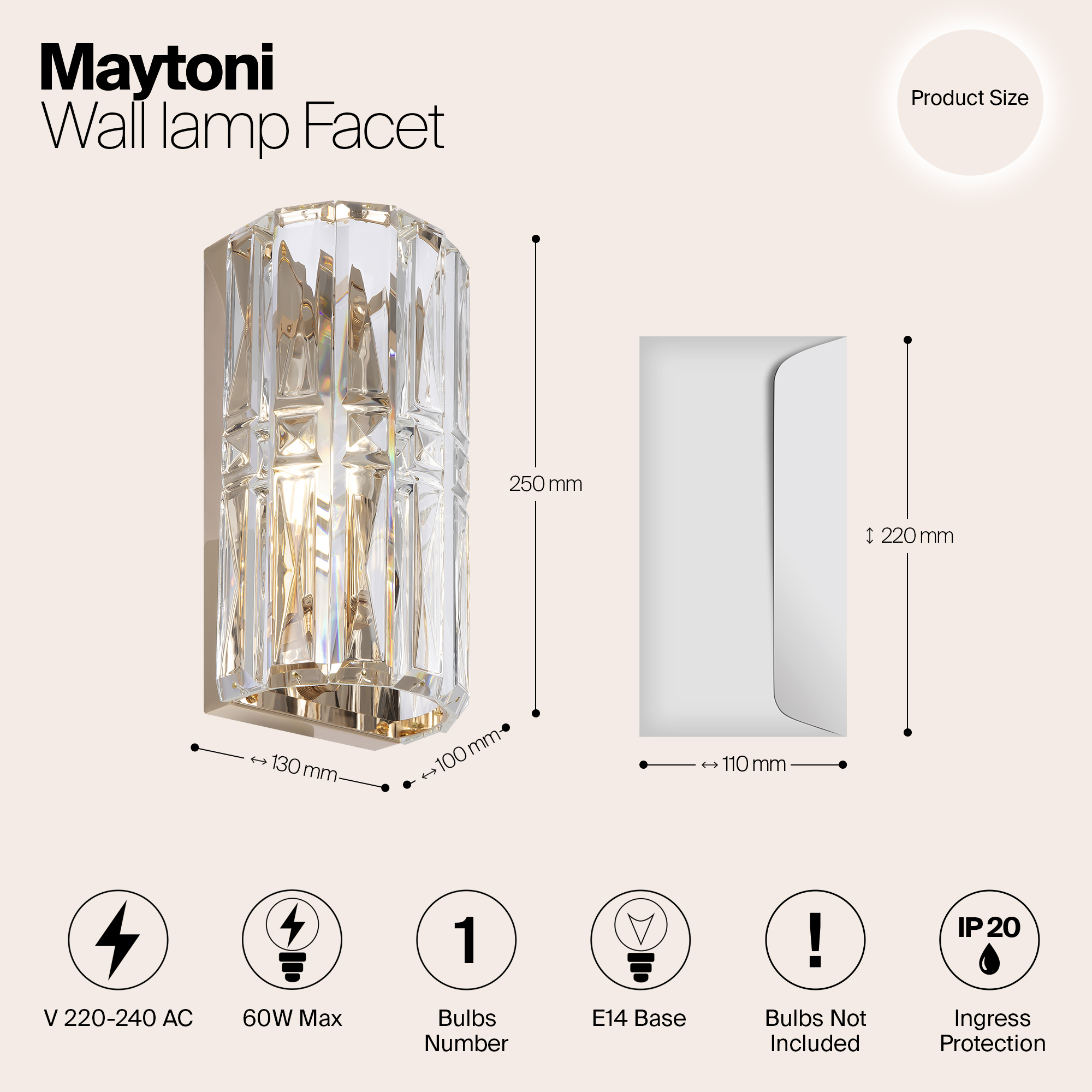 картинка Настенный светильник (бра) Maytoni MOD094WL-01G от магазина pro-decor.kz