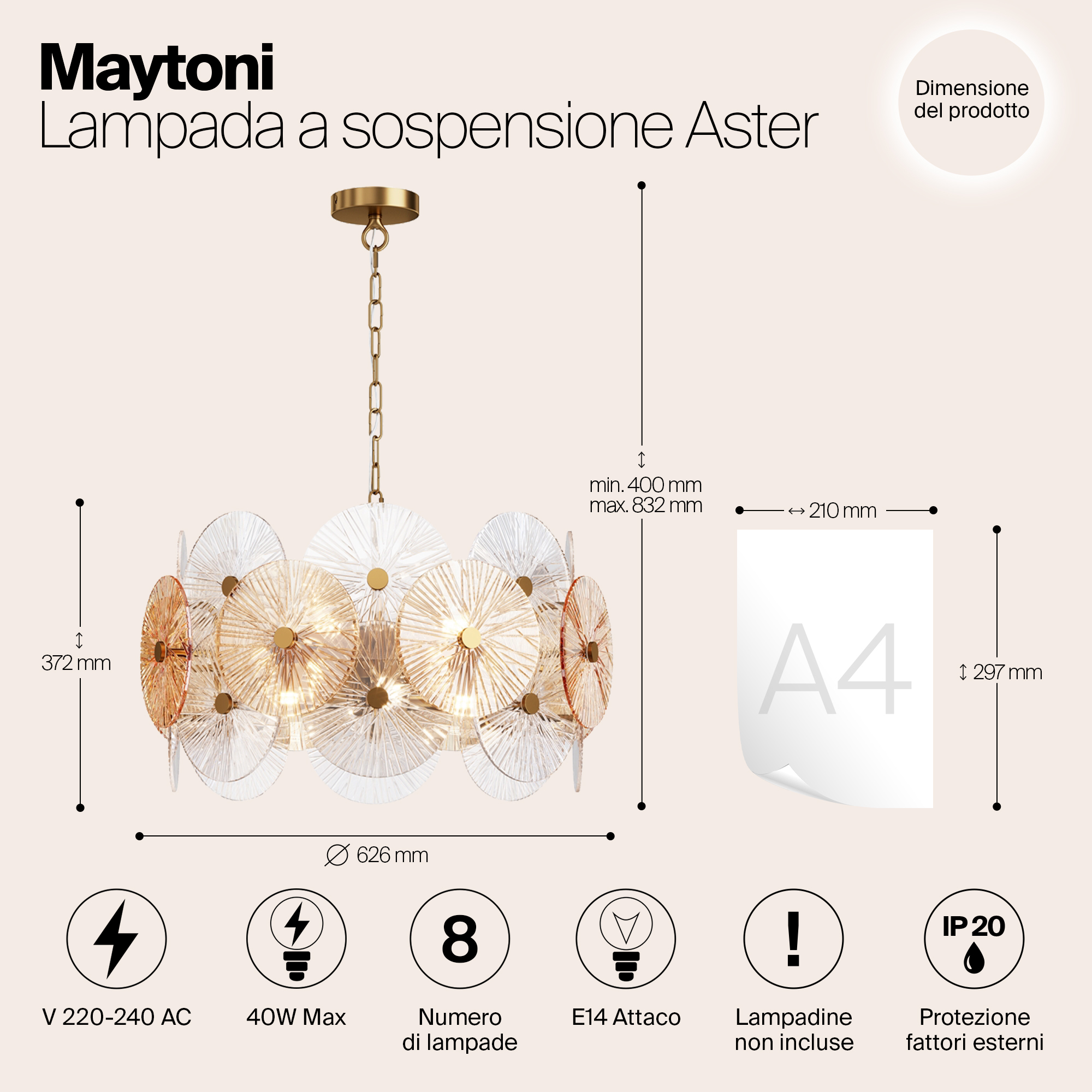 картинка Подвесной светильник Maytoni MOD007PL-08G от магазина pro-decor.kz