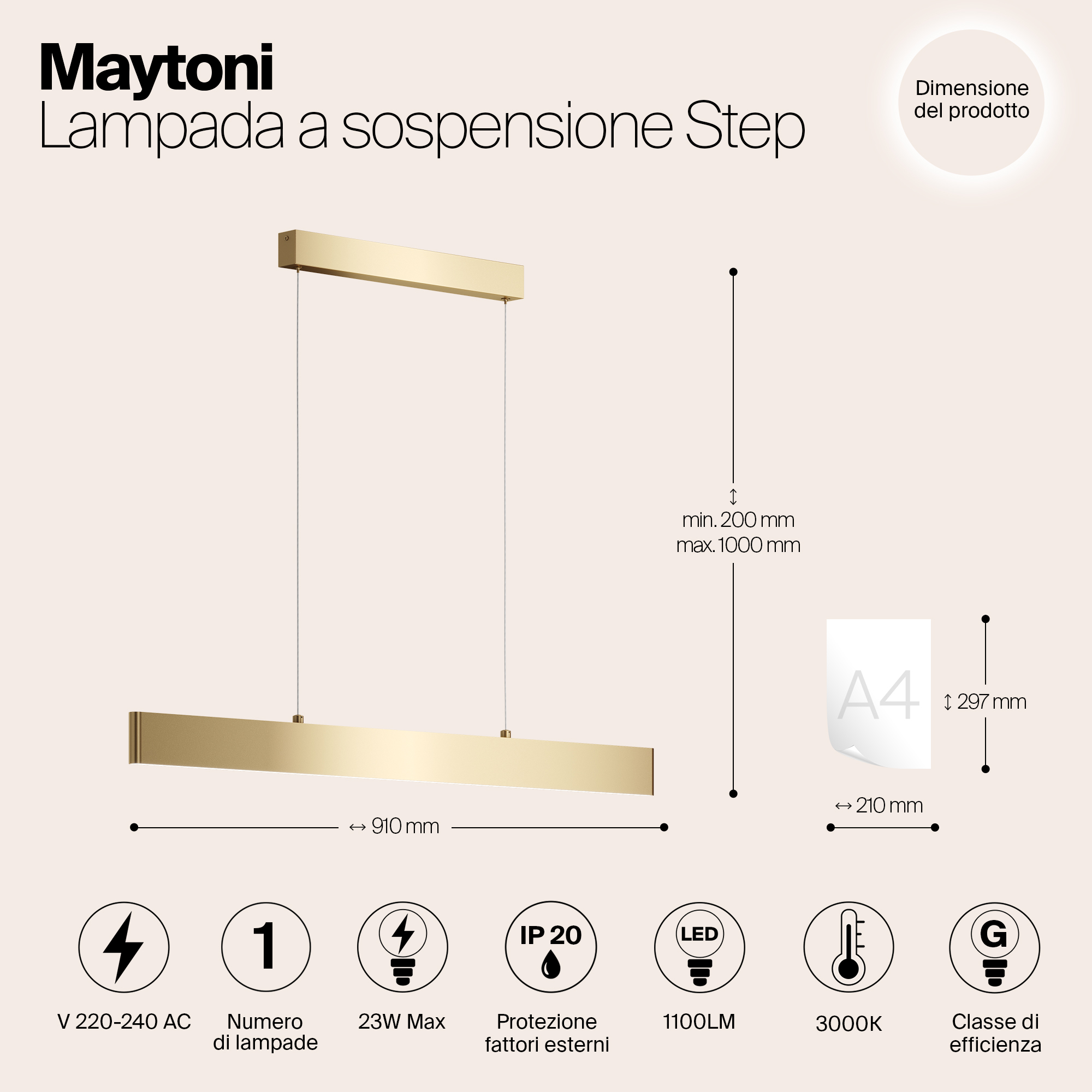 картинка Подвесной светодиодный светильник Maytoni Step P010PL-L23G3K от магазина pro-decor.kz