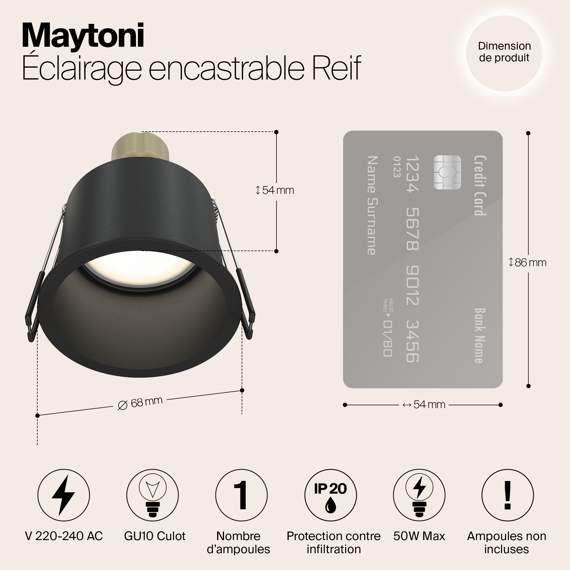 картинка Встраиваемый светильник Maytoni Reif DL049-01B от магазина pro-decor.kz