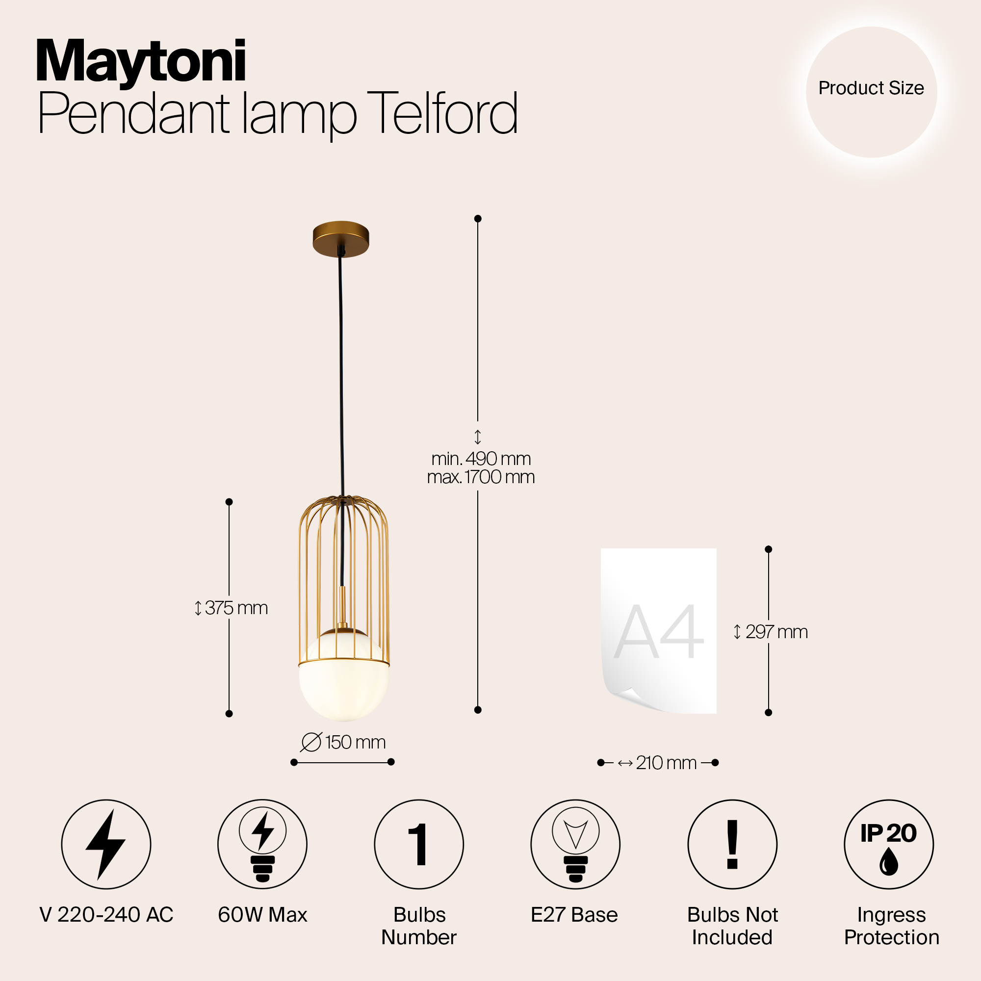 картинка Подвесной светильник Maytoni Telford P362PL-01G от магазина pro-decor.kz
