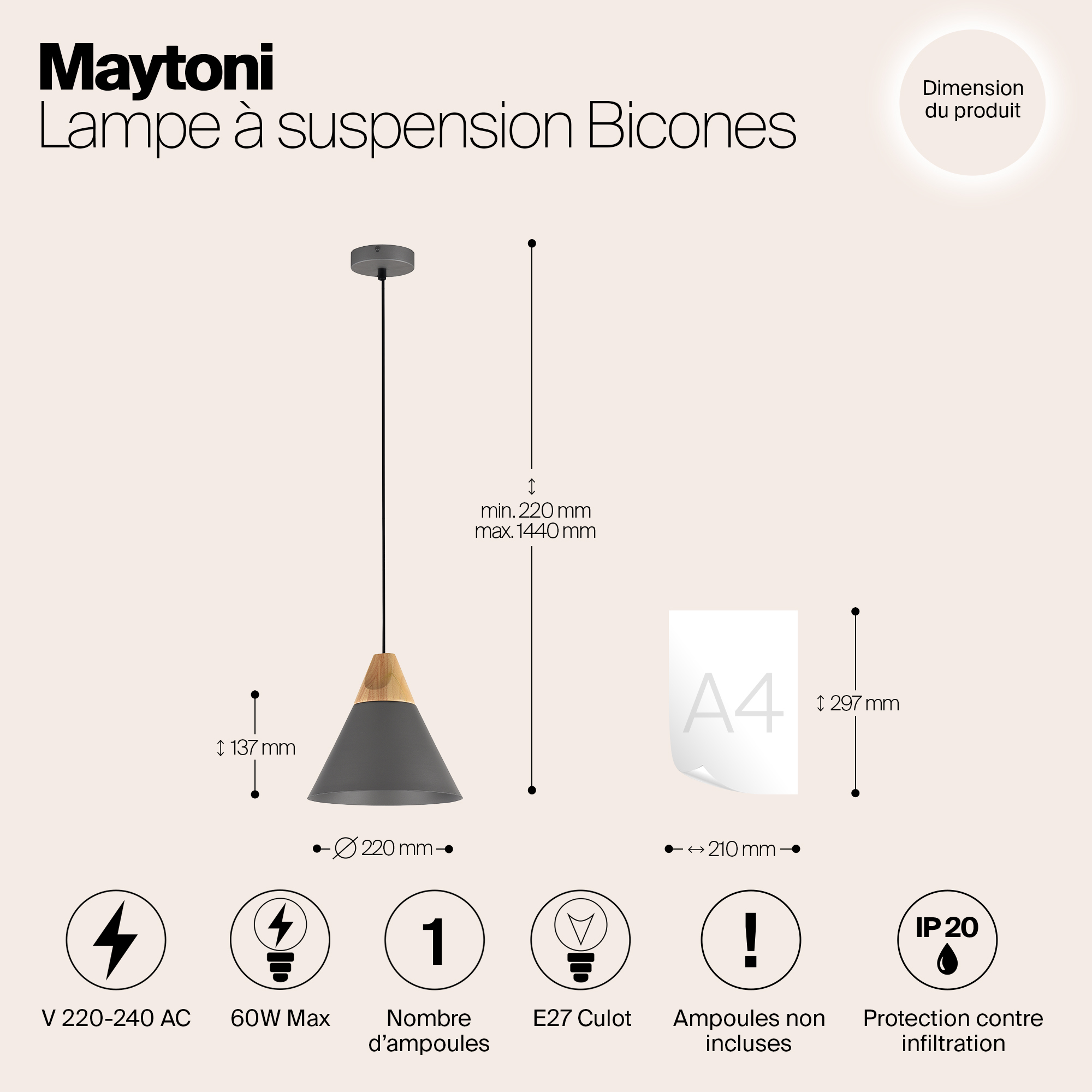 картинка Подвесной светильник Maytoni Bicones P359-PL-220-C от магазина pro-decor.kz