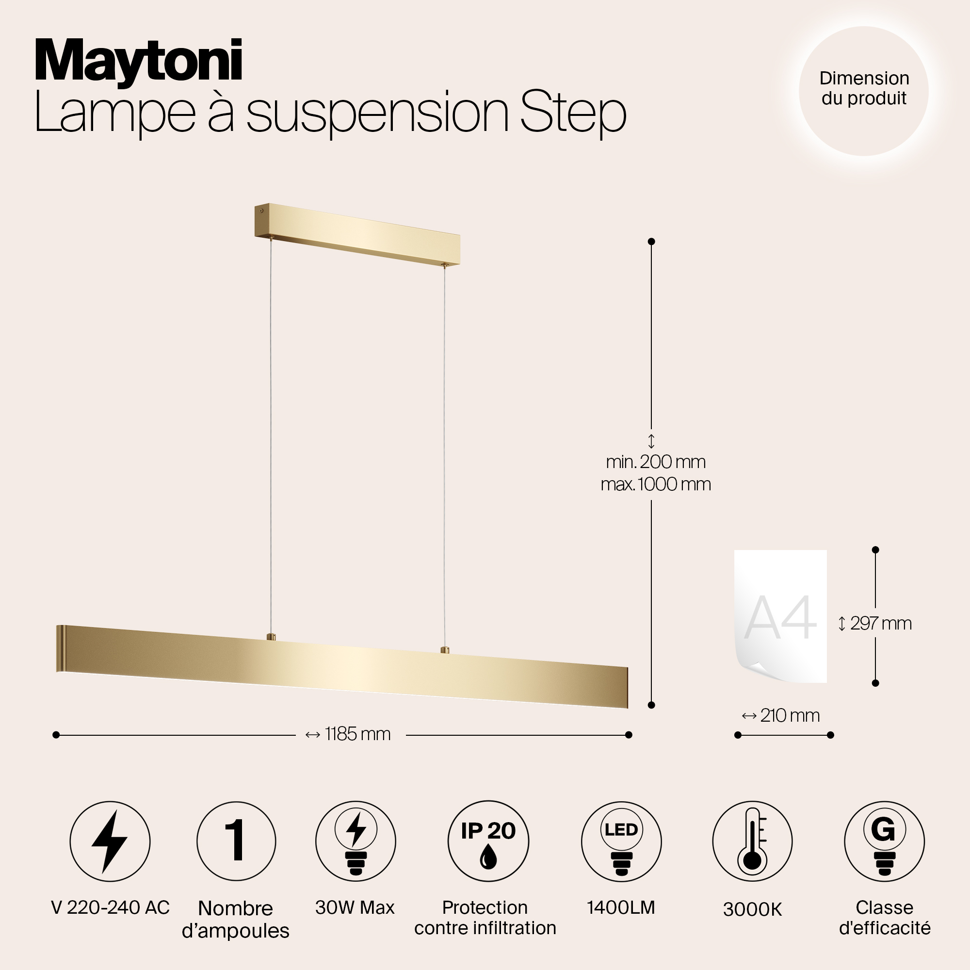 картинка Подвесной светодиодный светильник Maytoni Step P010PL-L30G3K от магазина pro-decor.kz