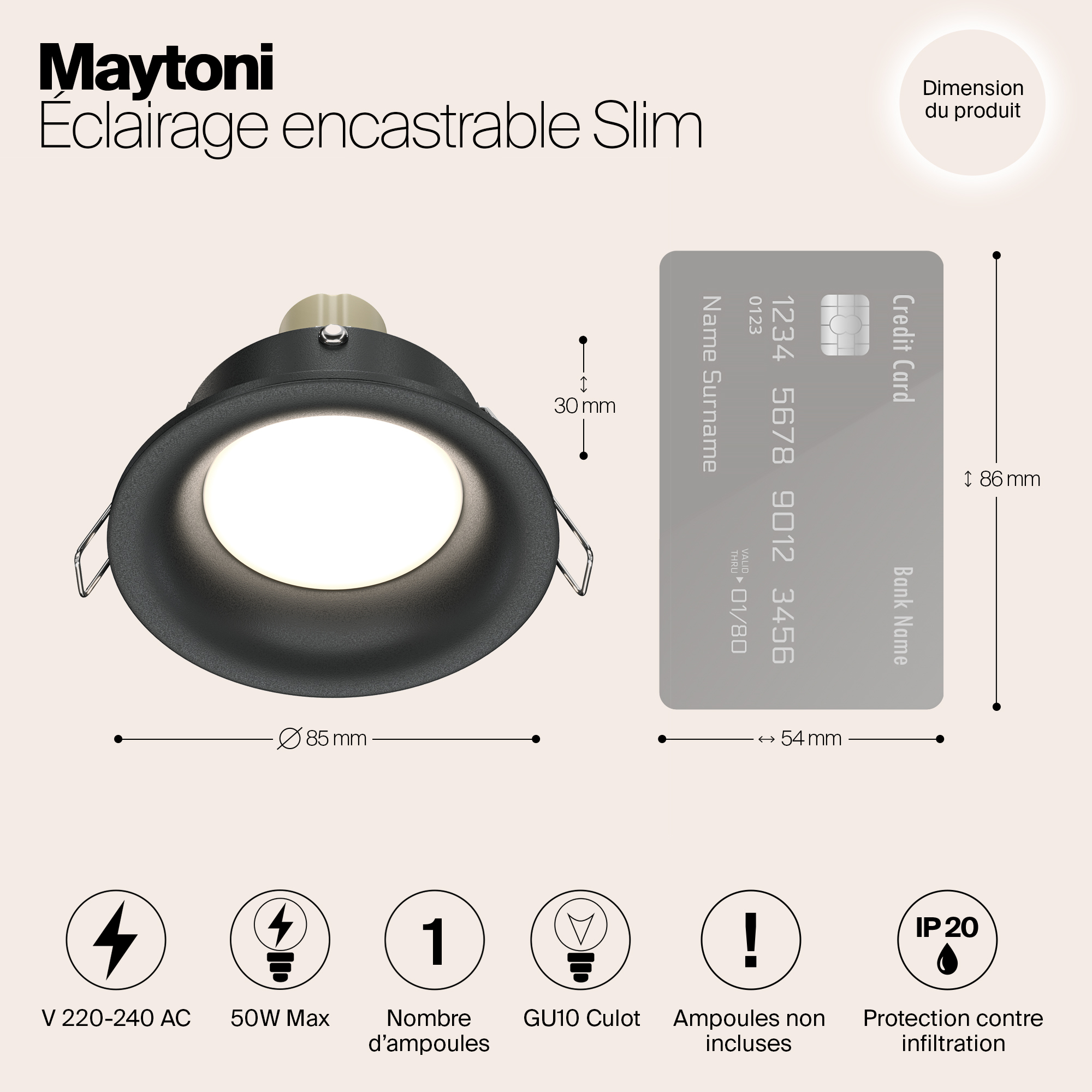 картинка Встраиваемый светильник Maytoni Slim DL027-2-01B от магазина pro-decor.kz