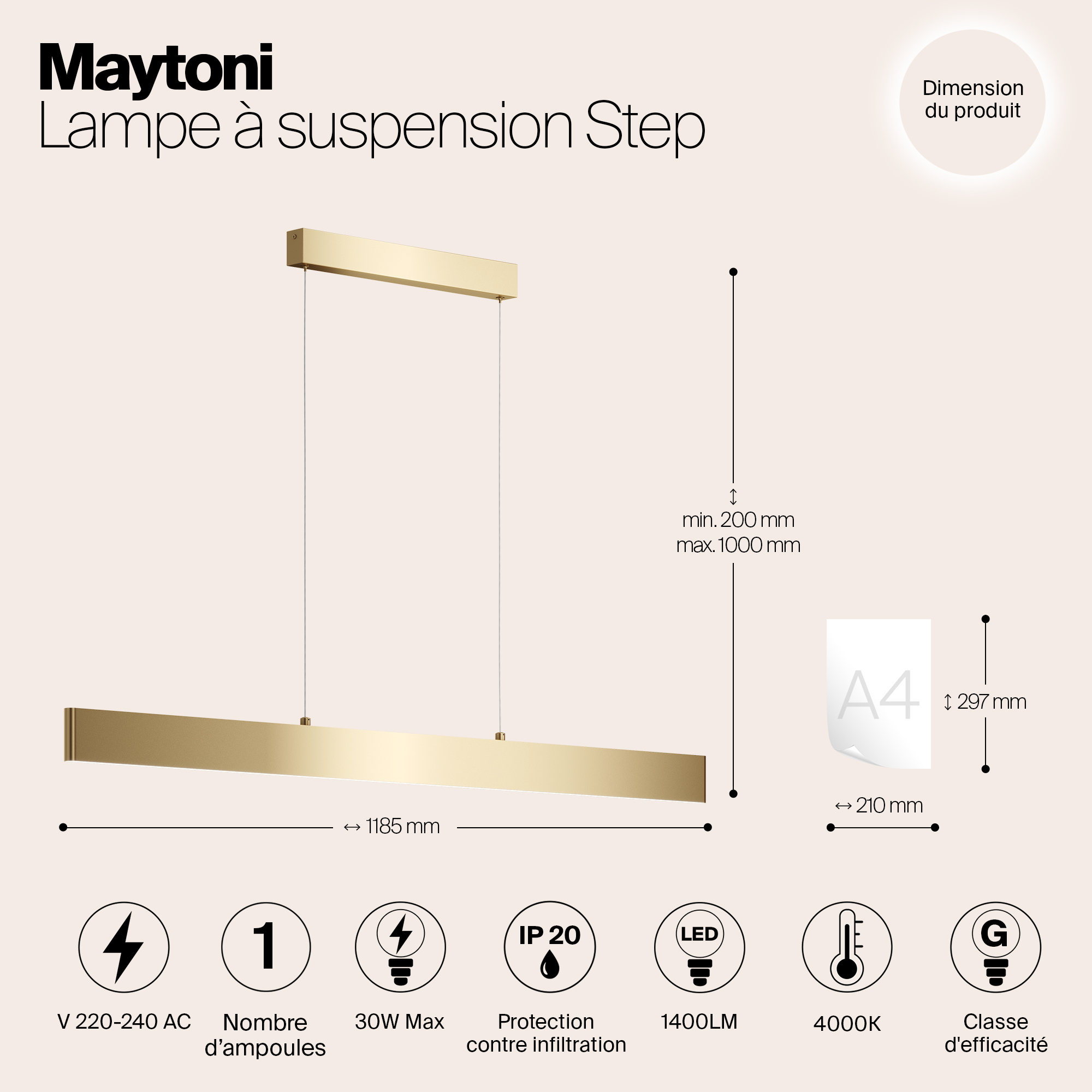 картинка Подвесной светодиодный светильник Maytoni Step P010PL-L30G4K от магазина pro-decor.kz