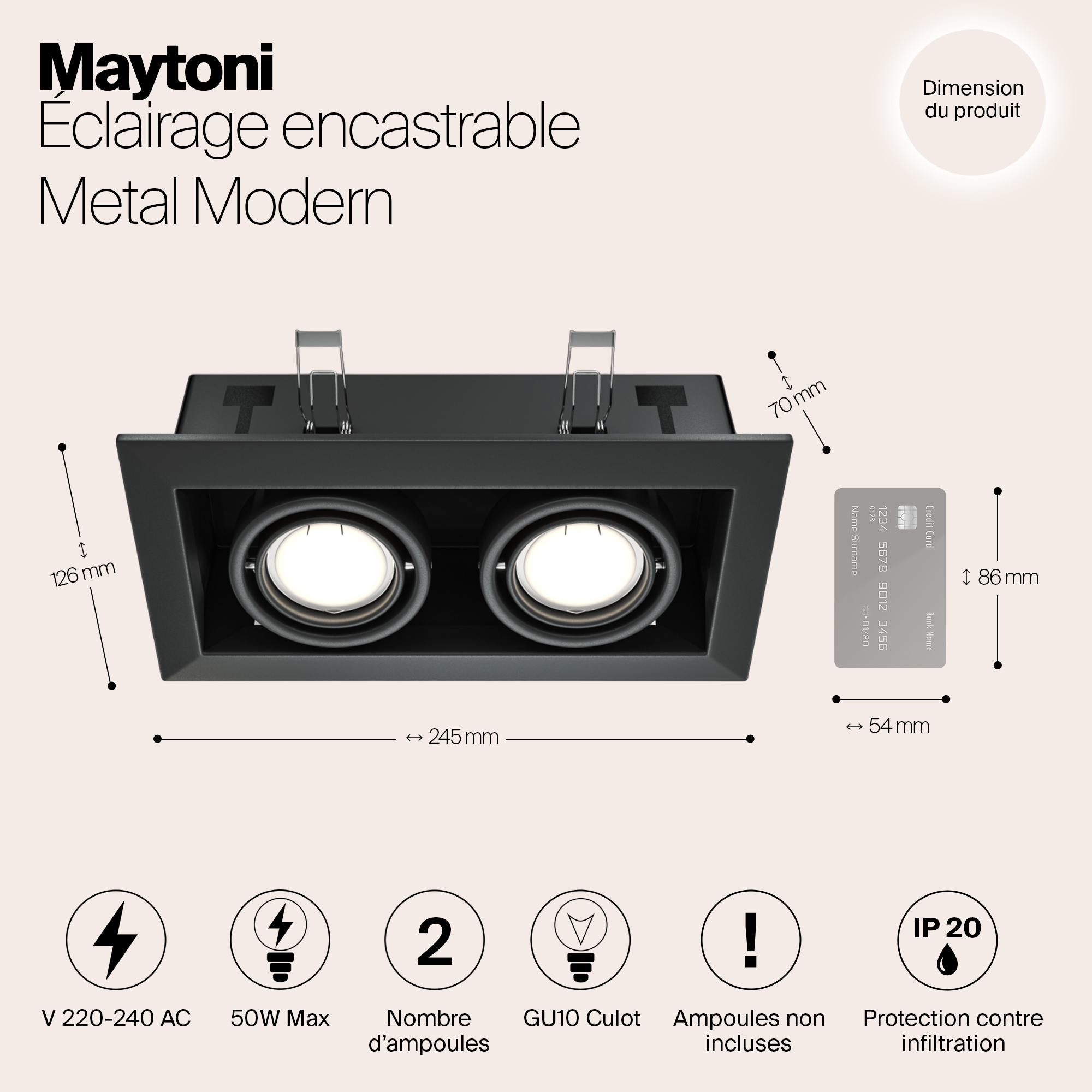 картинка Встраиваемый светильник Maytoni Metal DL008-2-02-B от магазина pro-decor.kz
