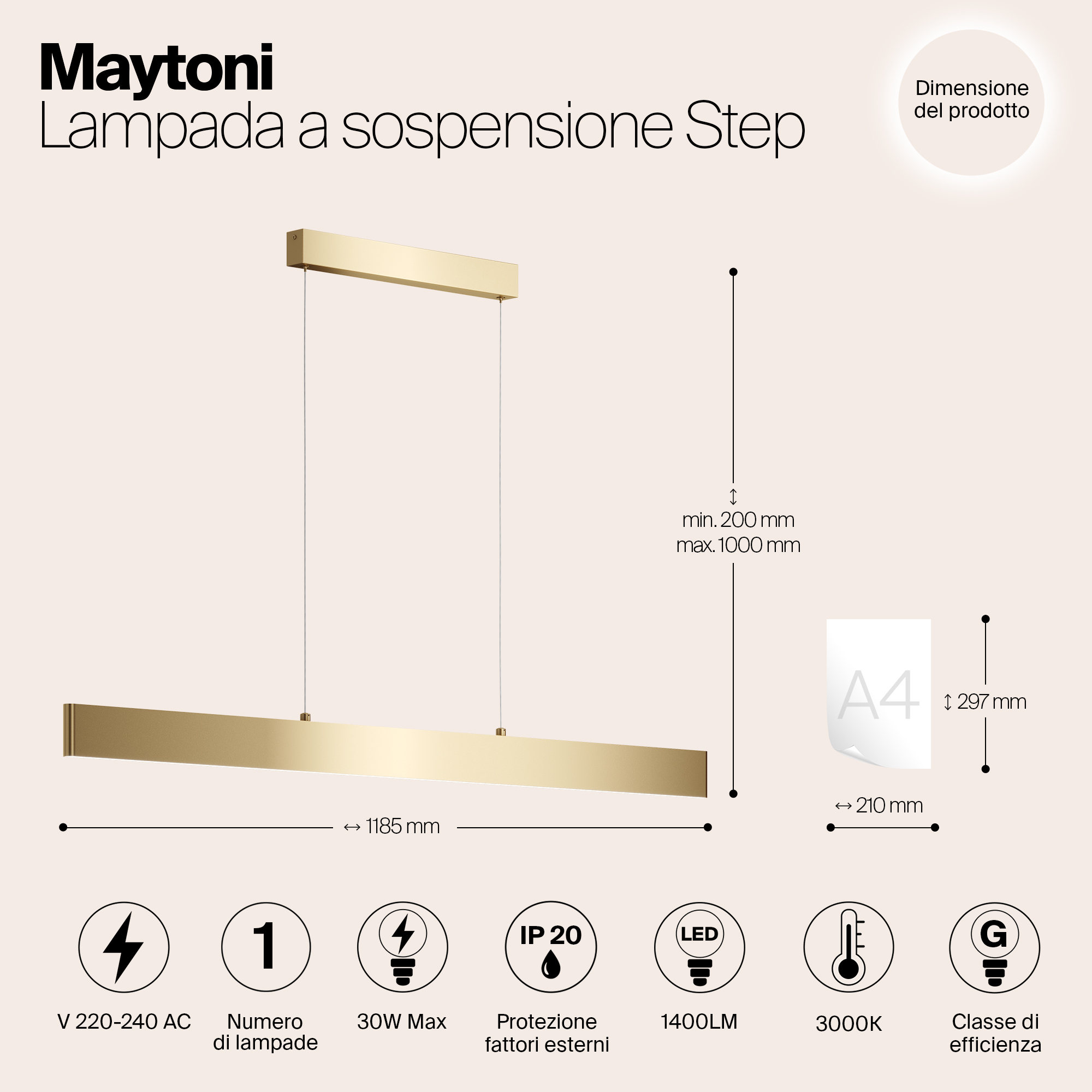картинка Подвесной светодиодный светильник Maytoni Step P010PL-L30G3K от магазина pro-decor.kz