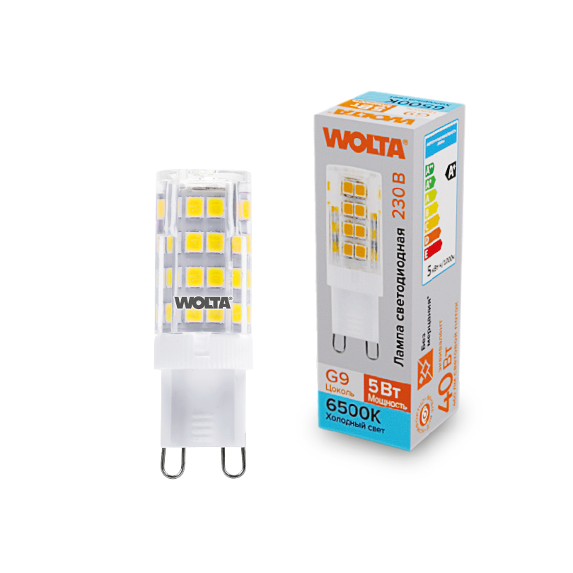 картинка "Светодиодная лампа  WOLTA WSTD-JCD-5W6KG9-C (керамика) ""Капсульная"" JCD 5Вт 460лм 6500K G9 1/10/100/1000" от магазина pro-decor.kz
