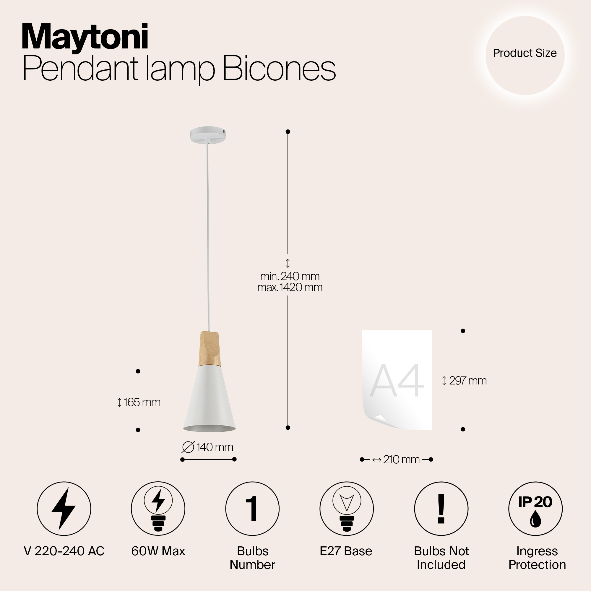 картинка Подвесной светильник Maytoni Bicones P359-PL-140-W от магазина pro-decor.kz