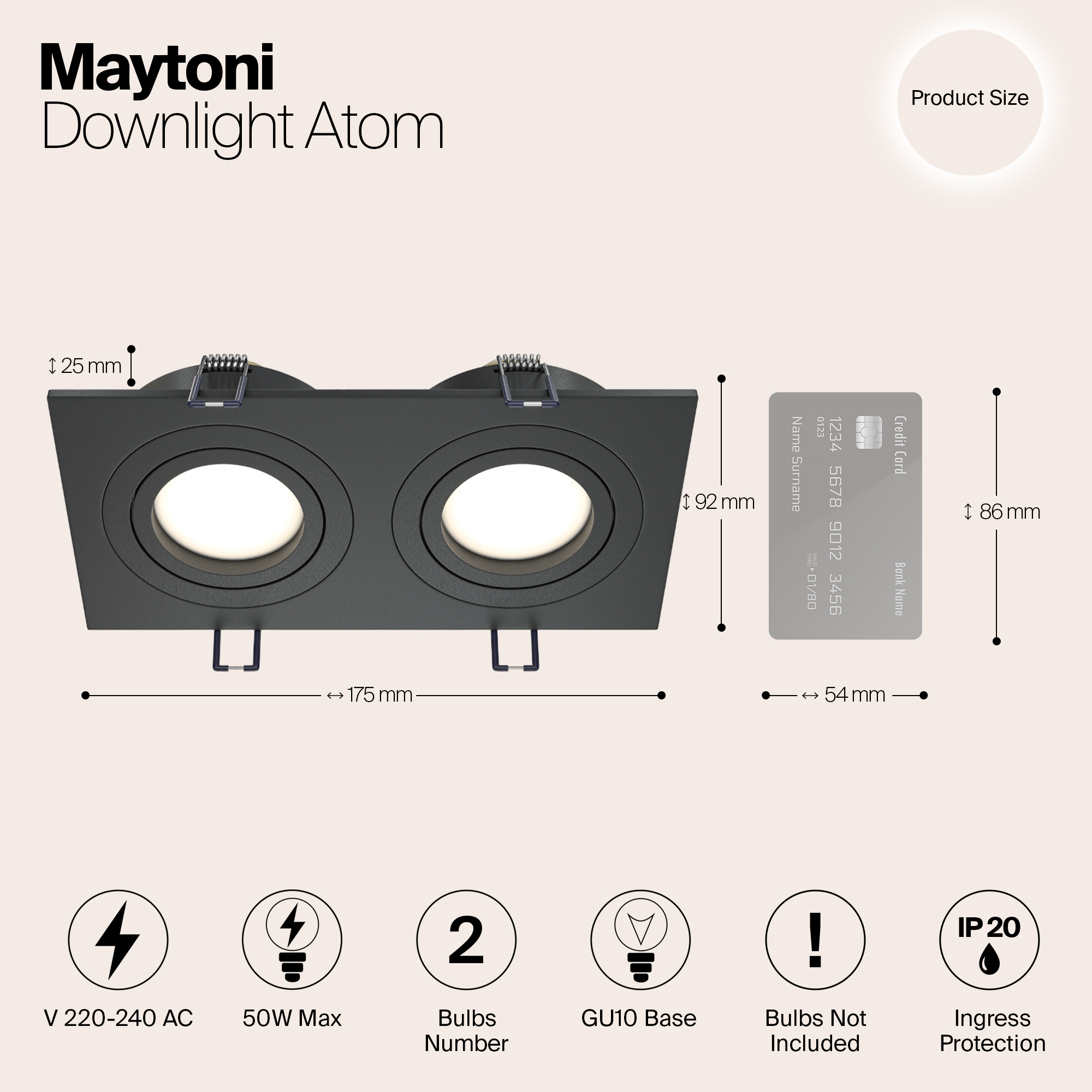 картинка Встраиваемый светильник Maytoni Atom DL024-2-02B от магазина pro-decor.kz