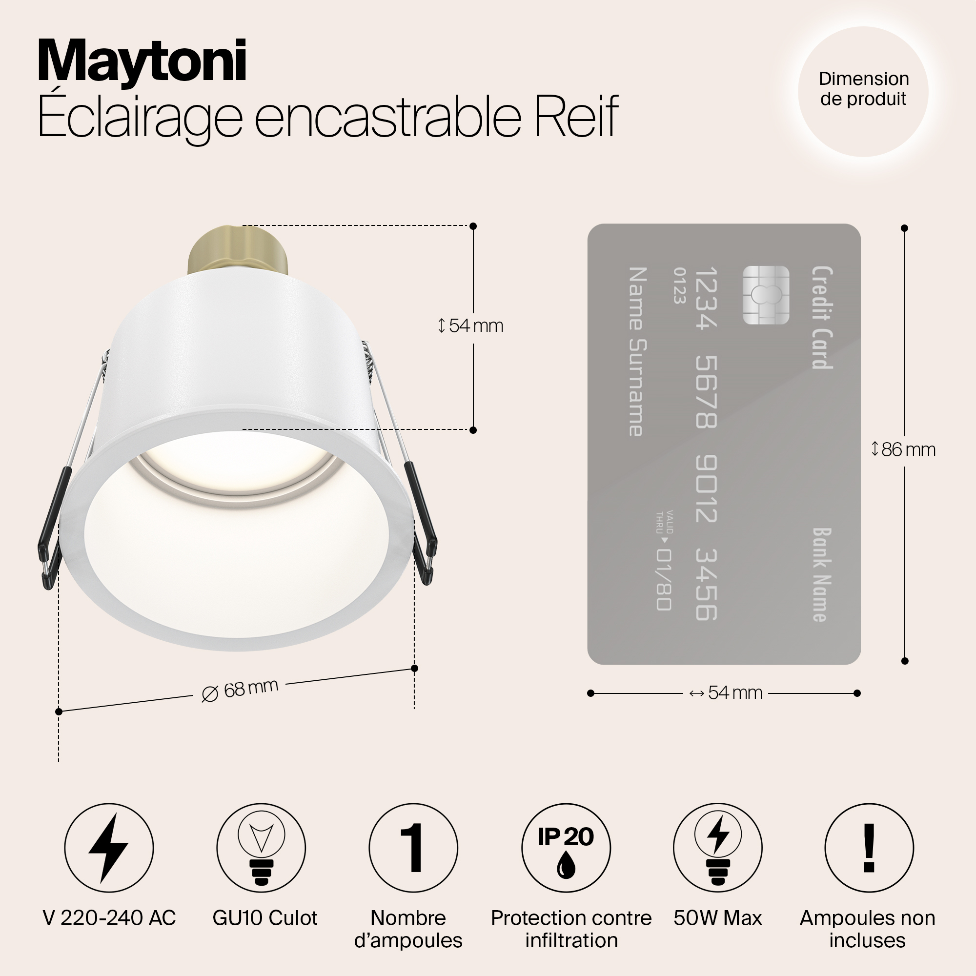 картинка Встраиваемый светильник Maytoni Reif DL049-01W от магазина pro-decor.kz
