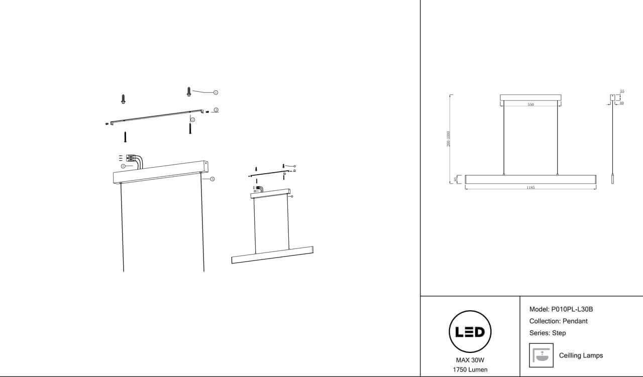 картинка Подвесной светодиодный светильник Maytoni Step P010PL-L30B от магазина pro-decor.kz