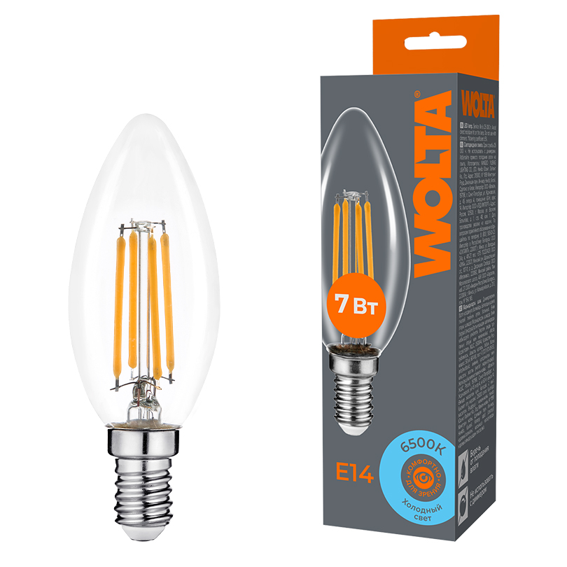 картинка Светодиодная лампа WOLTA Filament WF-C35-7W6KE14 от магазина pro-decor.kz