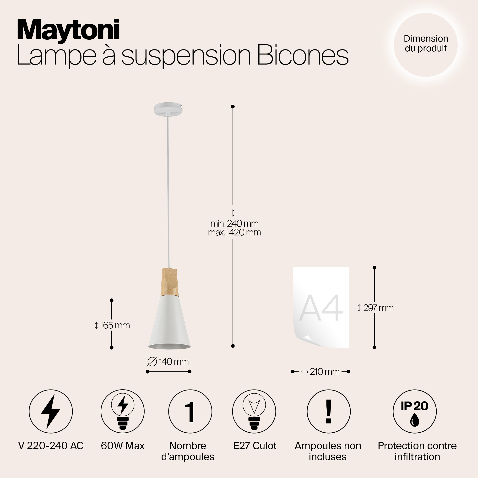 картинка Подвесной светильник Maytoni Bicones P359-PL-140-W от магазина pro-decor.kz
