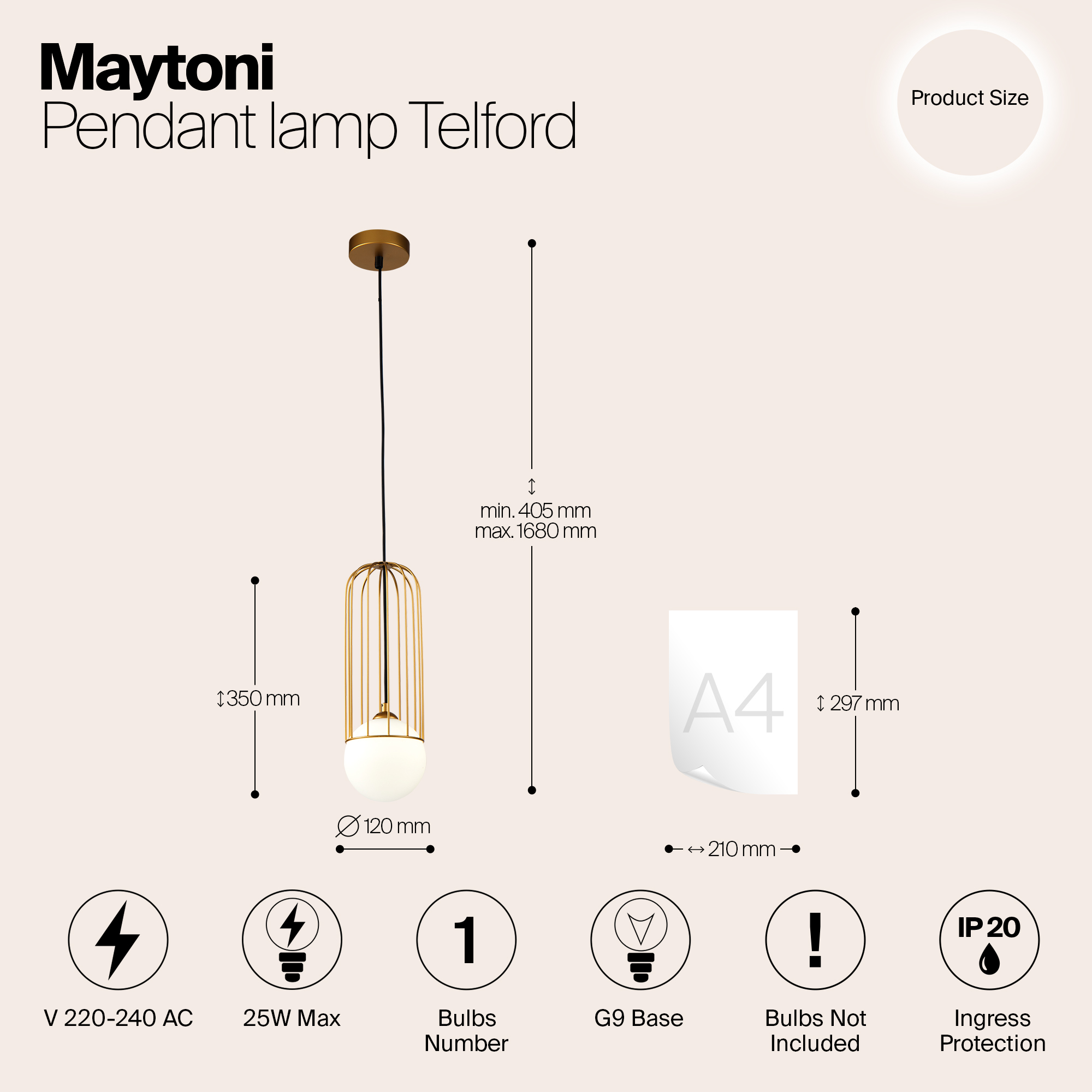 картинка Подвесной светильник Maytoni Telford P361PL-01G от магазина pro-decor.kz