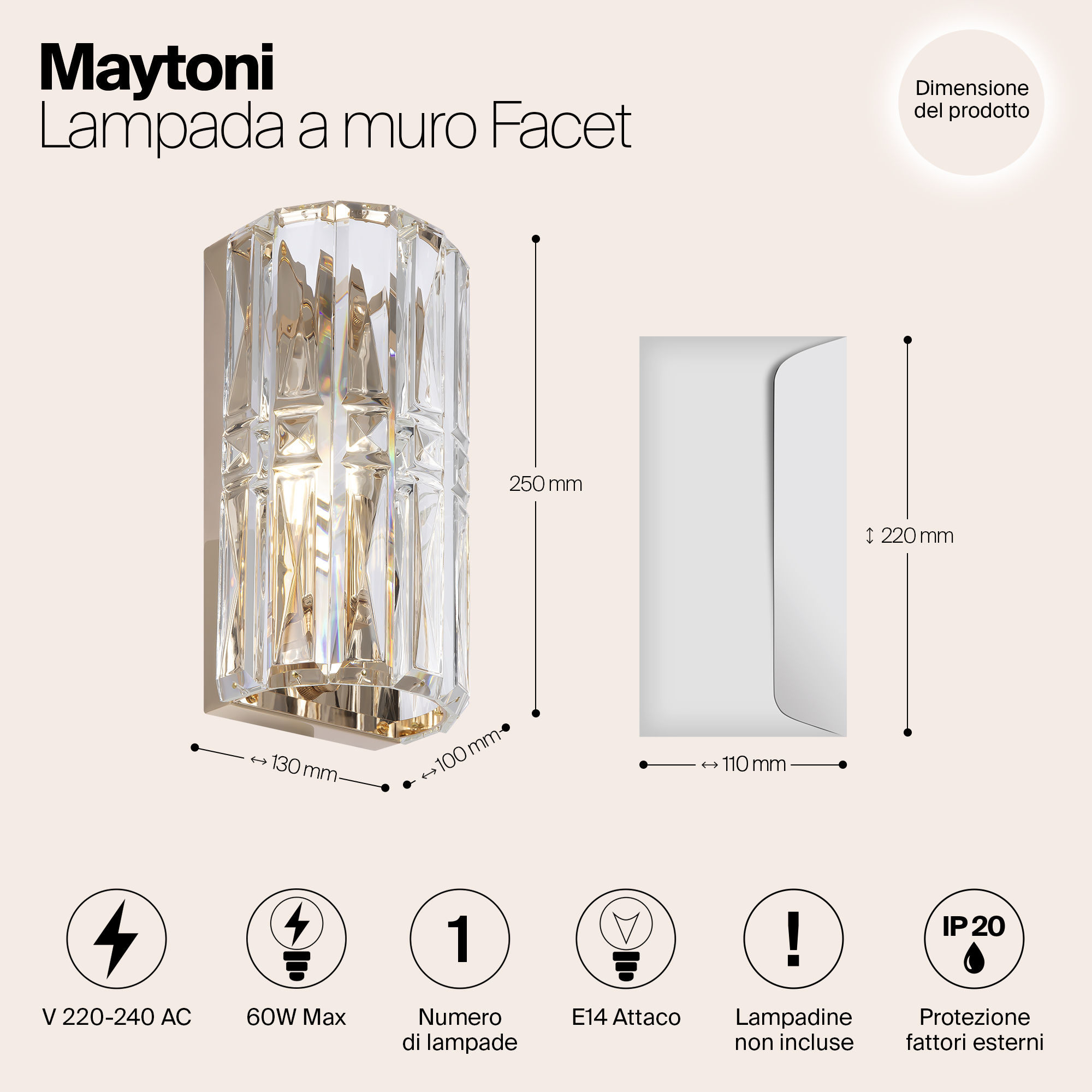 картинка Настенный светильник (бра) Maytoni MOD094WL-01G от магазина pro-decor.kz