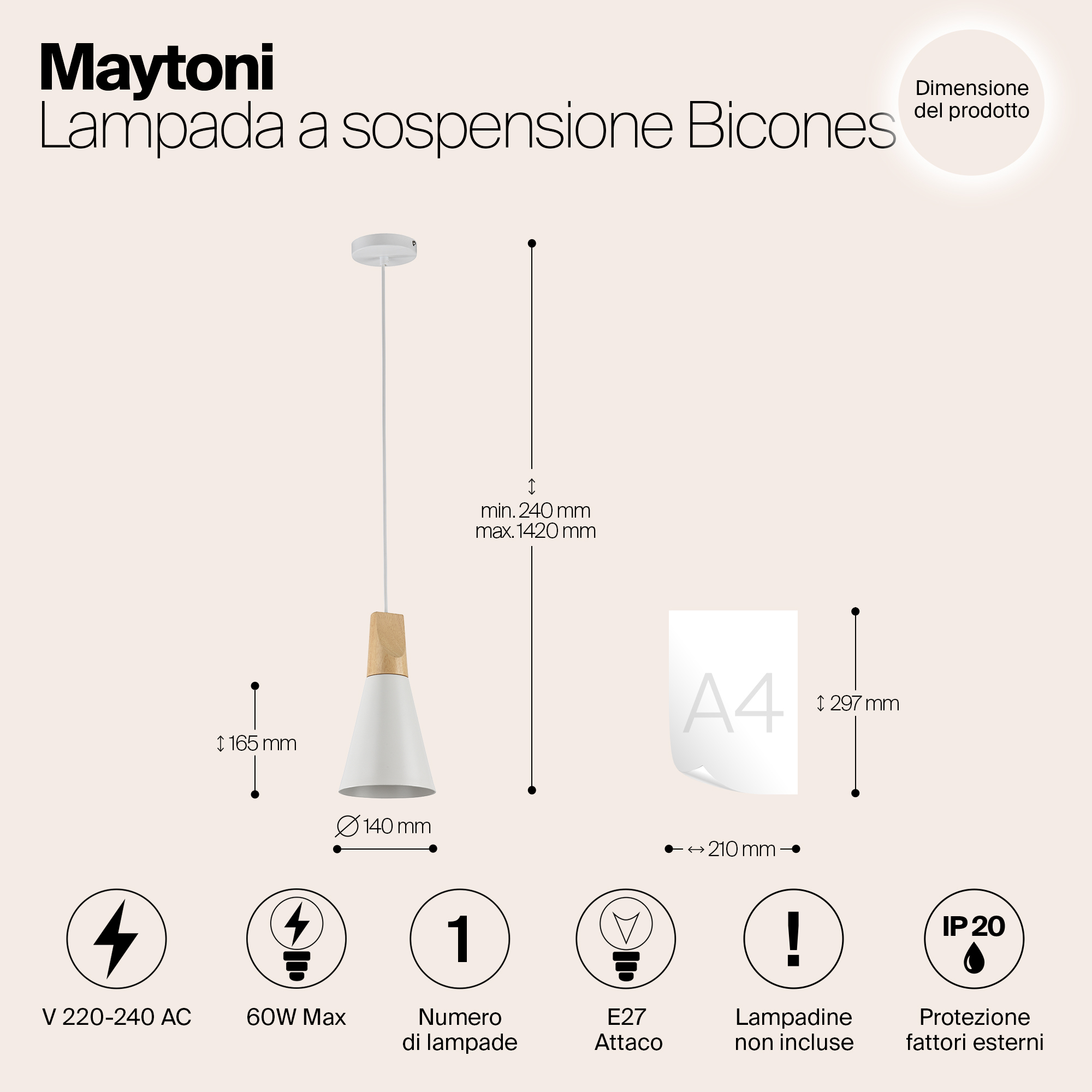 картинка Подвесной светильник Maytoni Bicones P359-PL-140-W от магазина pro-decor.kz