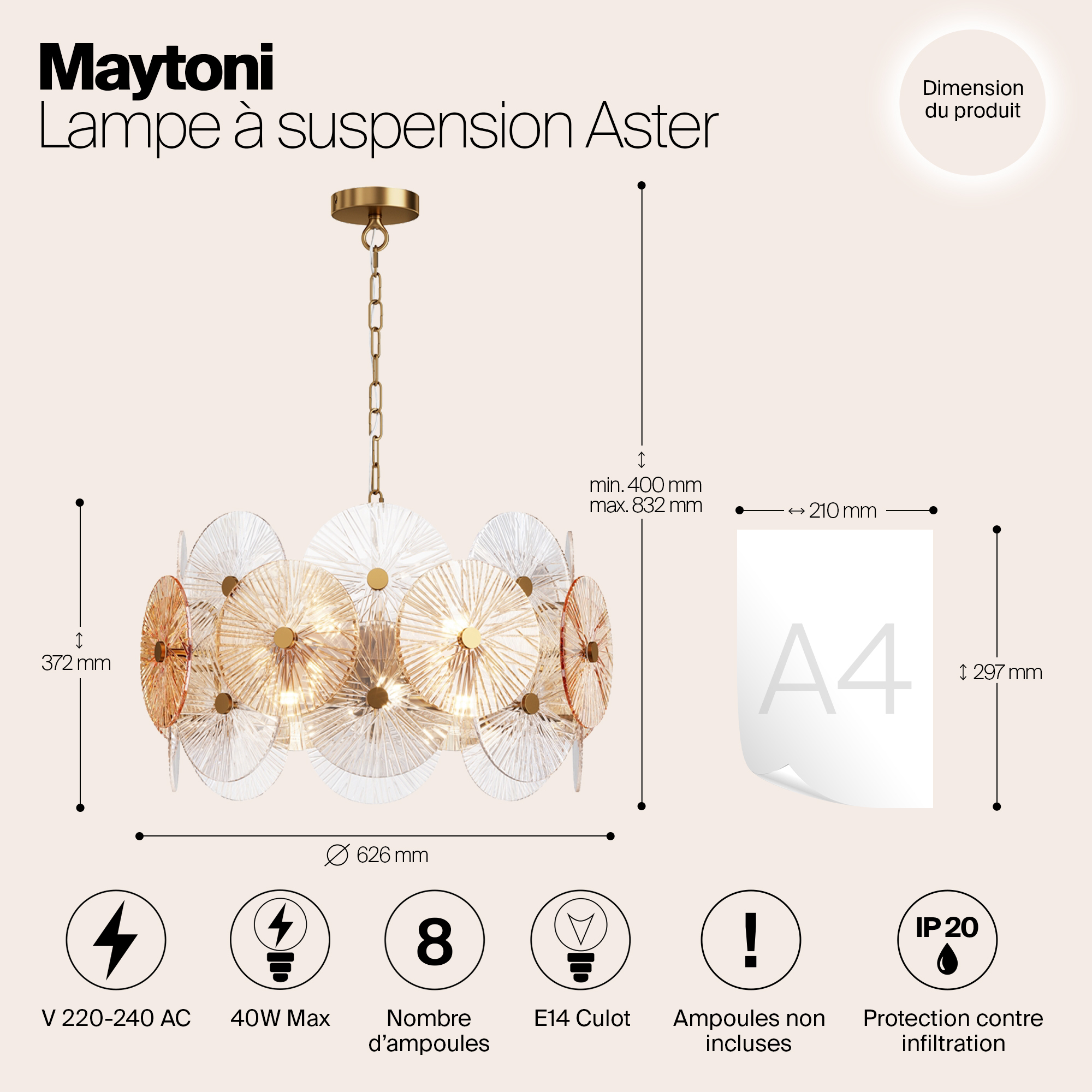 картинка Подвесной светильник Maytoni MOD007PL-08G от магазина pro-decor.kz