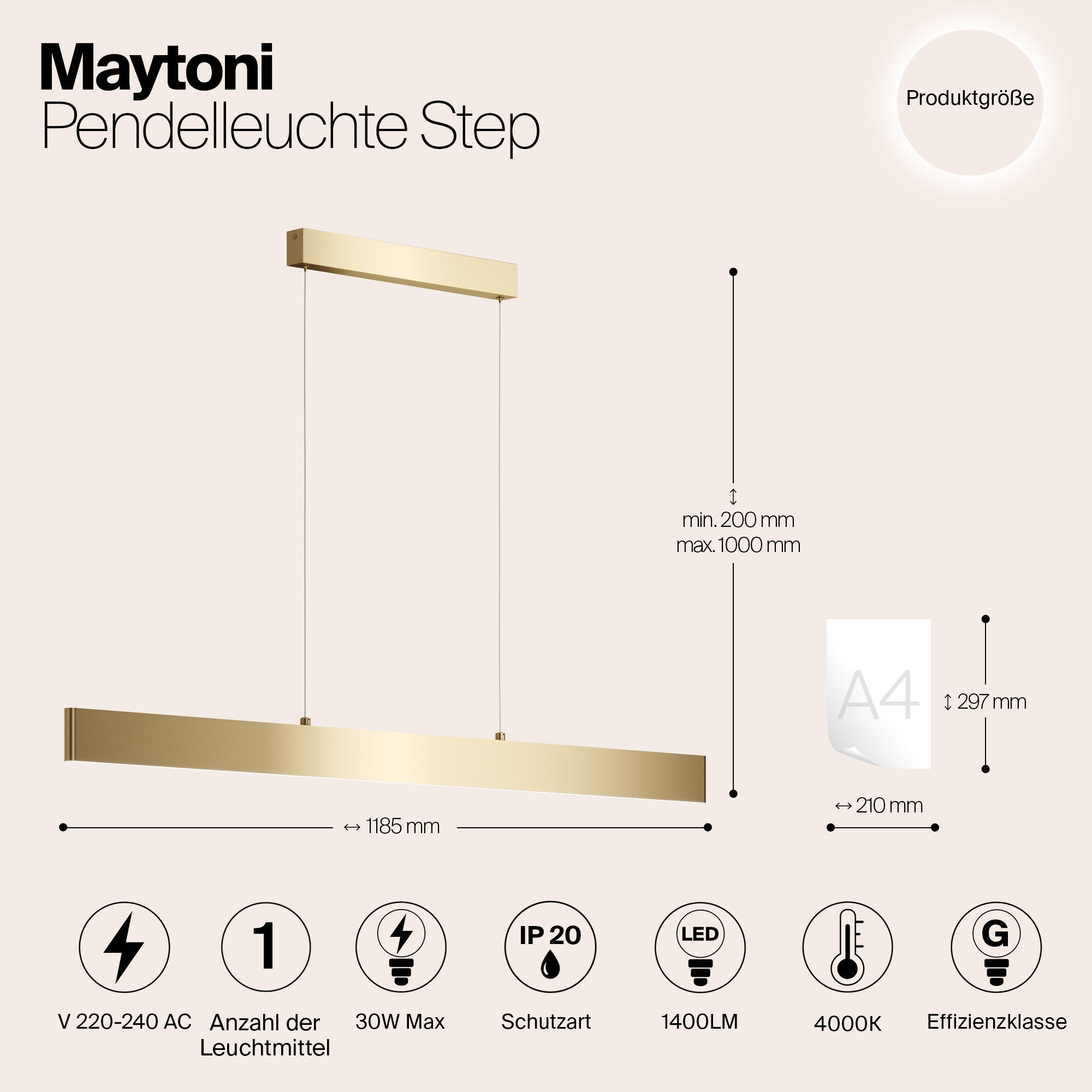 картинка Подвесной светодиодный светильник Maytoni Step P010PL-L30G4K от магазина pro-decor.kz