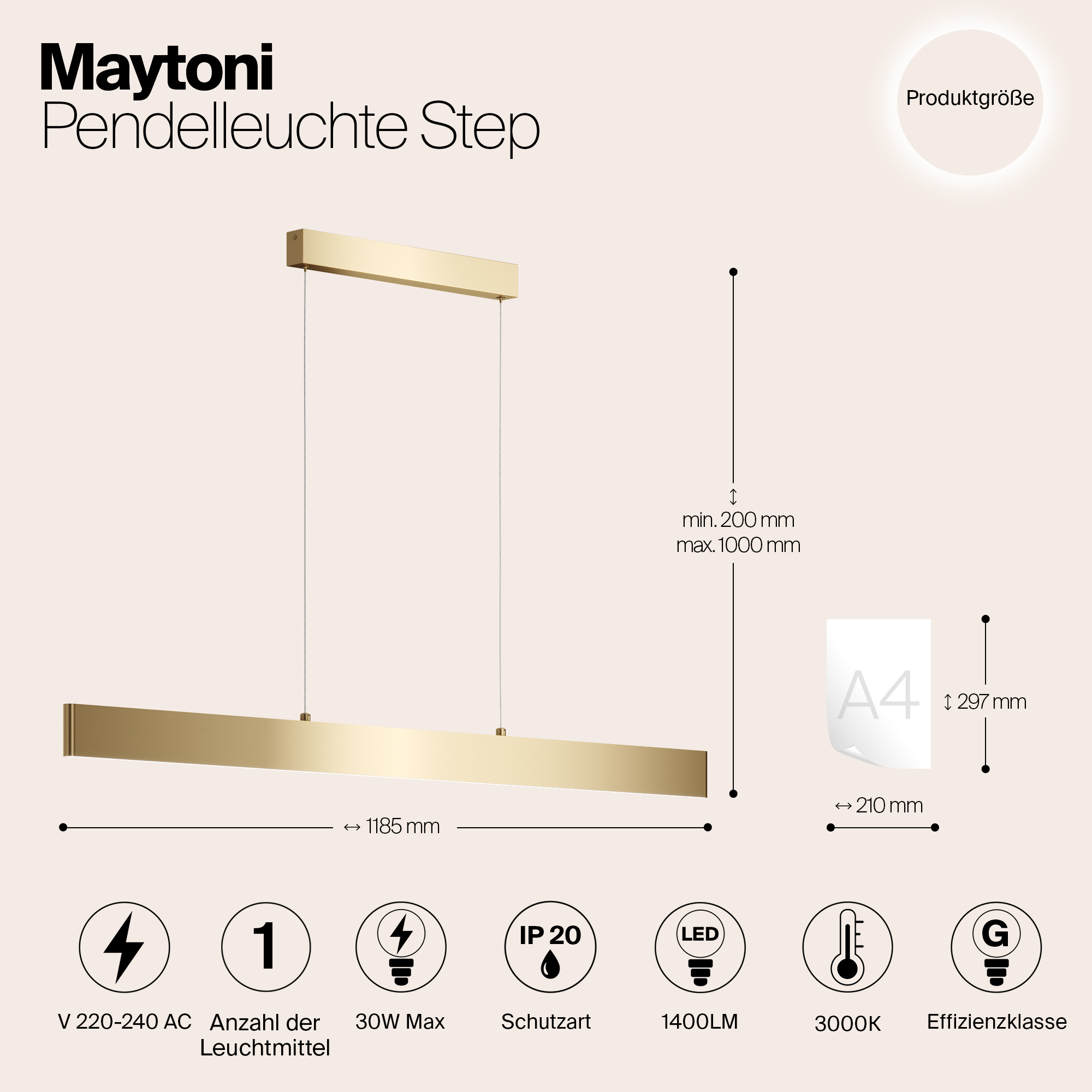 картинка Подвесной светодиодный светильник Maytoni Step P010PL-L30G3K от магазина pro-decor.kz