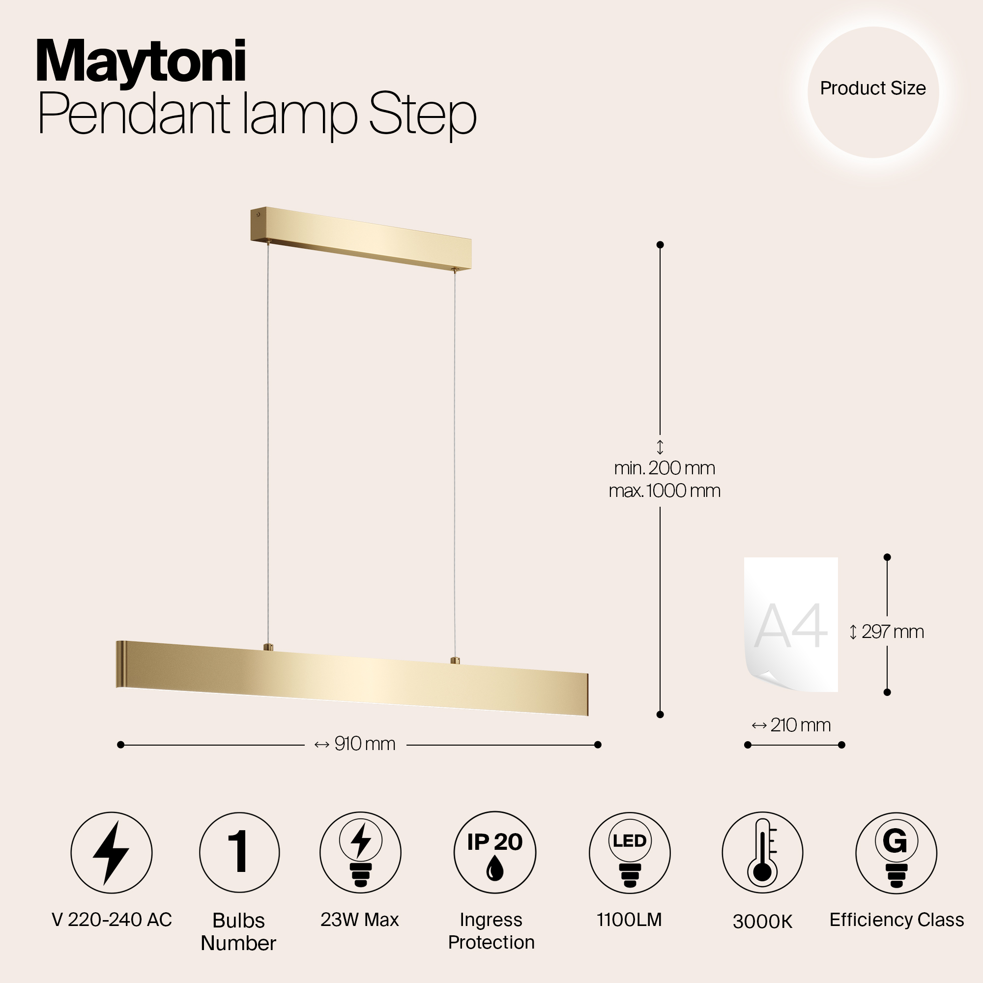 картинка Подвесной светодиодный светильник Maytoni Step P010PL-L23G3K от магазина pro-decor.kz