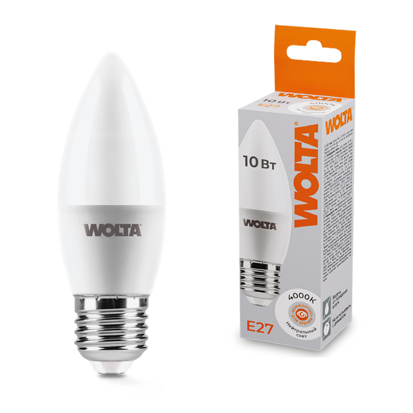 картинка Лампа LED WOLTA C37 10Вт 825лм Е27 4000К от магазина pro-decor.kz