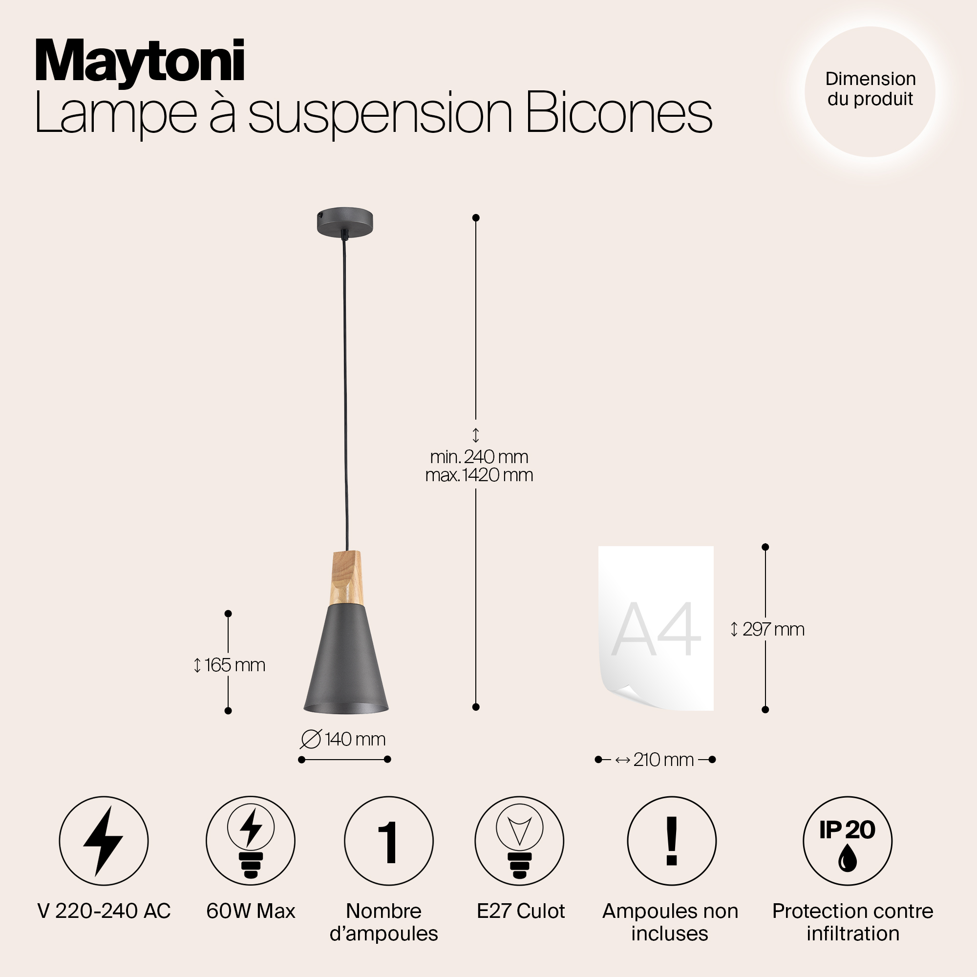 картинка Подвесной светильник Maytoni Bicones P359-PL-140-C от магазина pro-decor.kz