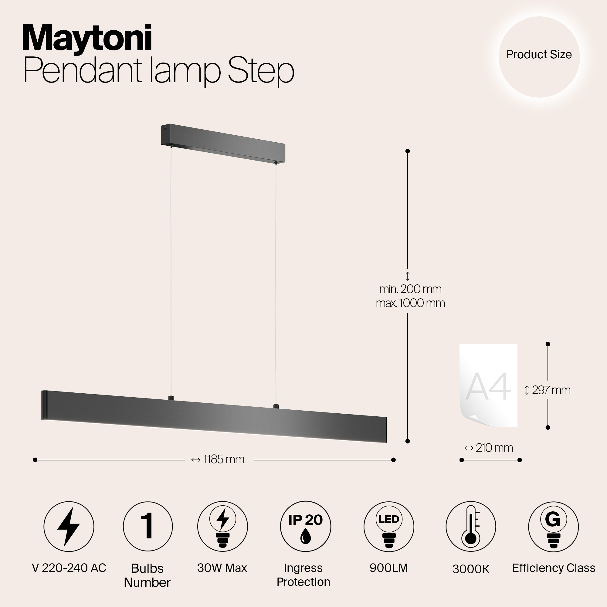 картинка Подвесной светодиодный светильник Maytoni Step P010PL-L30B от магазина pro-decor.kz