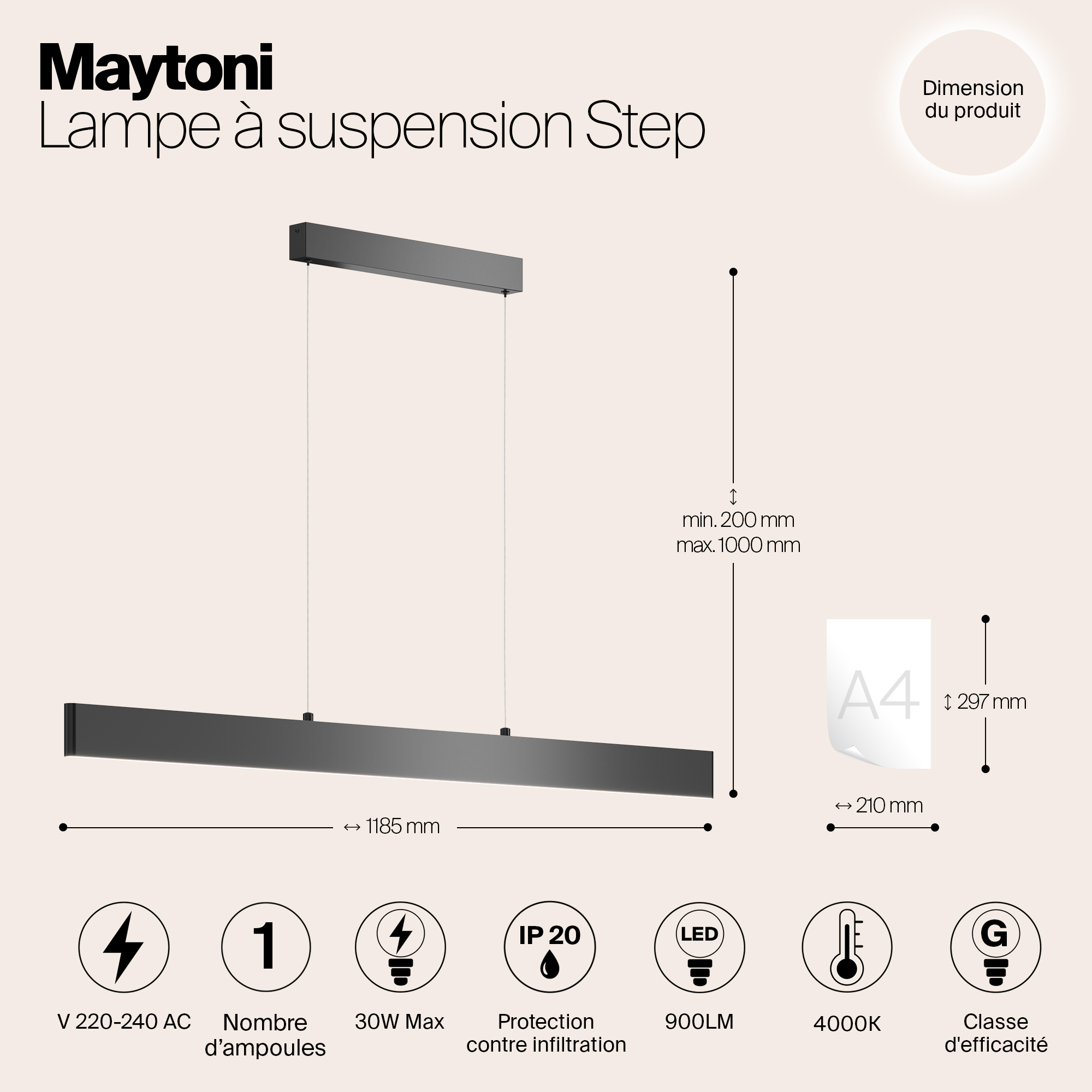 картинка Подвесной светодиодный светильник Maytoni Step P010PL-L30B4K от магазина pro-decor.kz