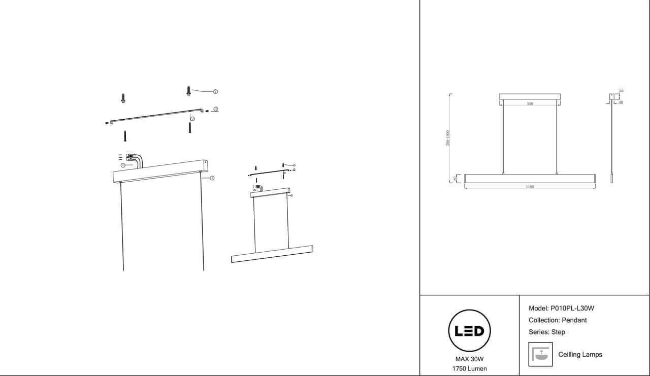 картинка Подвесной светодиодный светильник Maytoni Step P010PL-L30W от магазина pro-decor.kz