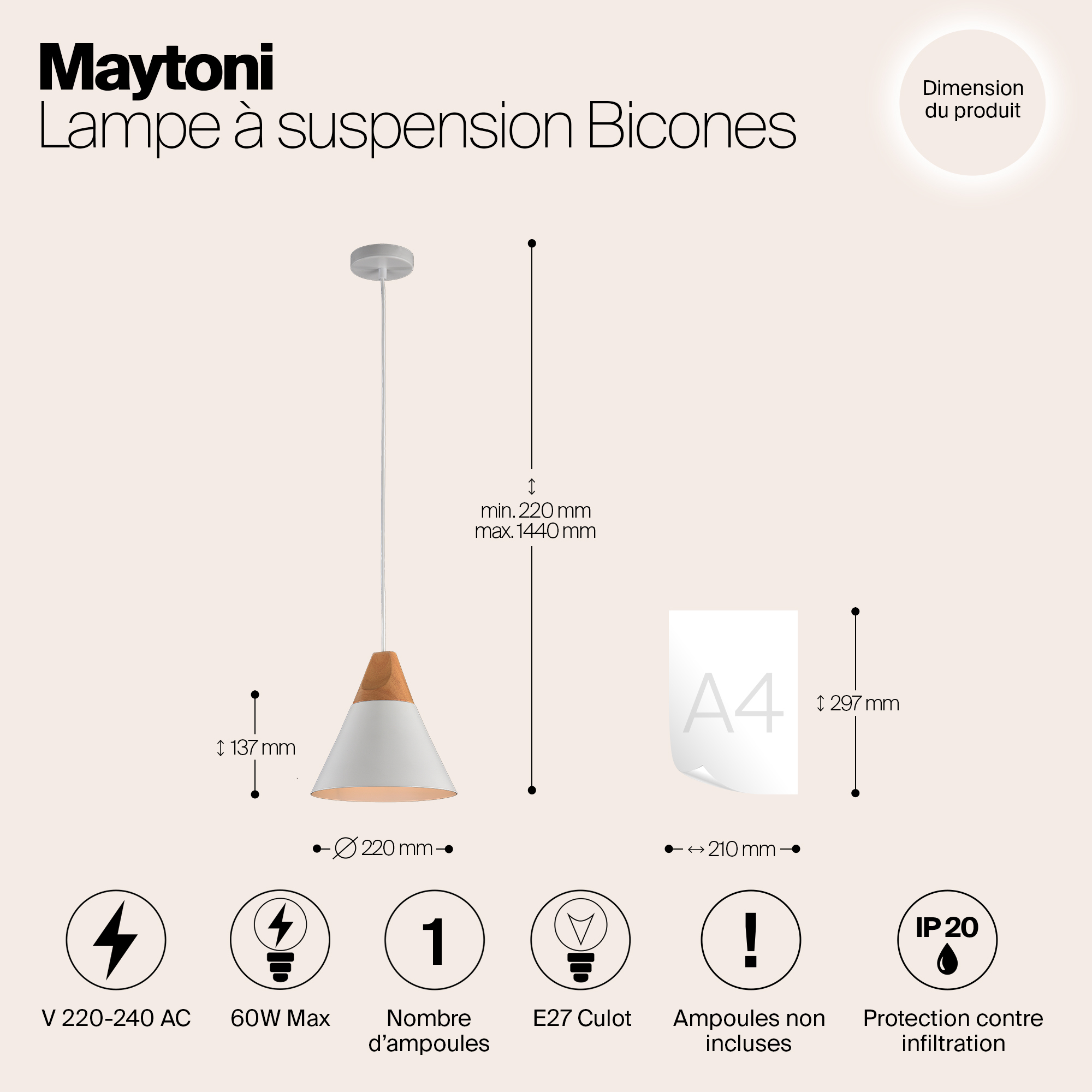 картинка Подвесной светильник Maytoni Bicones P359-PL-01-W от магазина pro-decor.kz