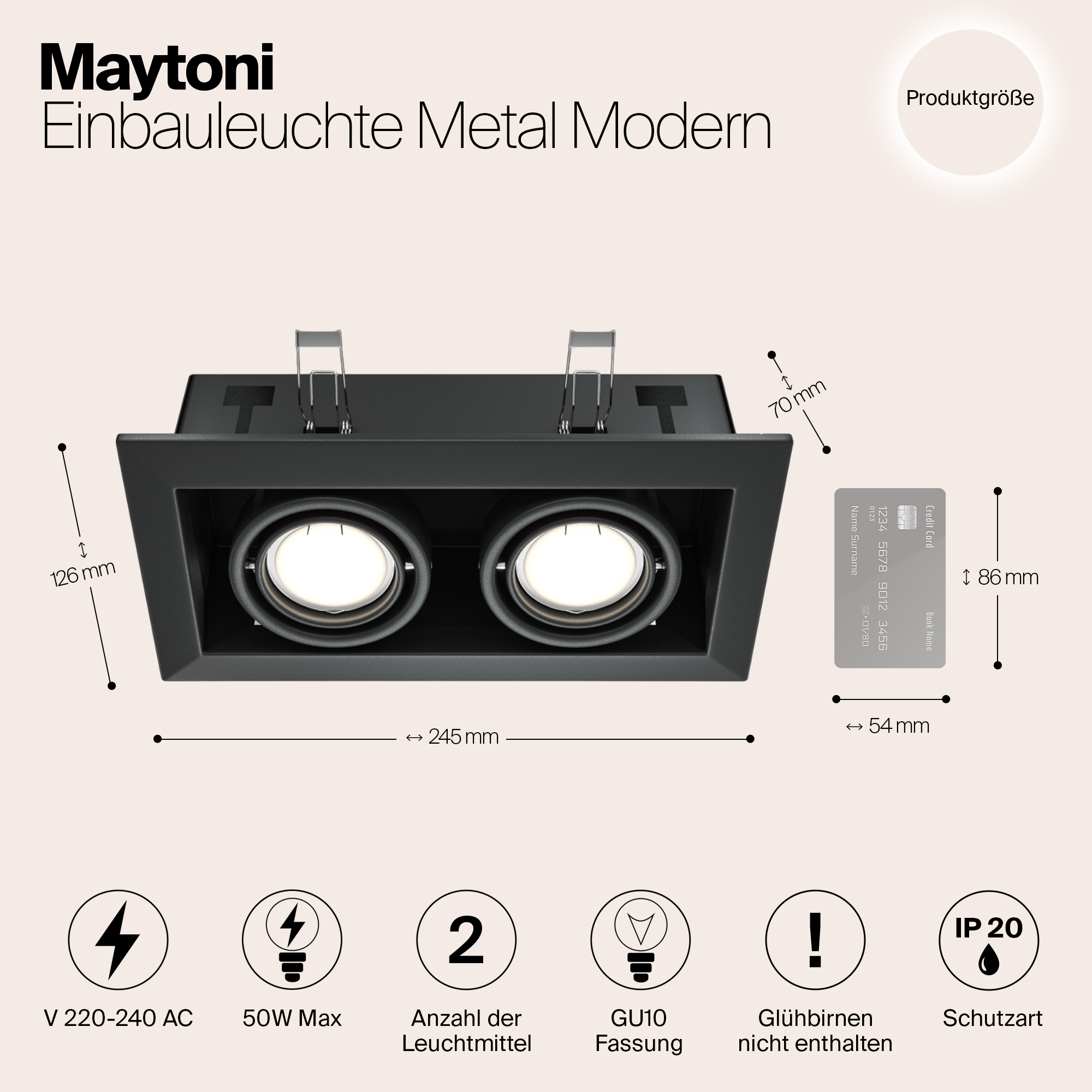 картинка Встраиваемый светильник Maytoni Metal DL008-2-02-B от магазина pro-decor.kz