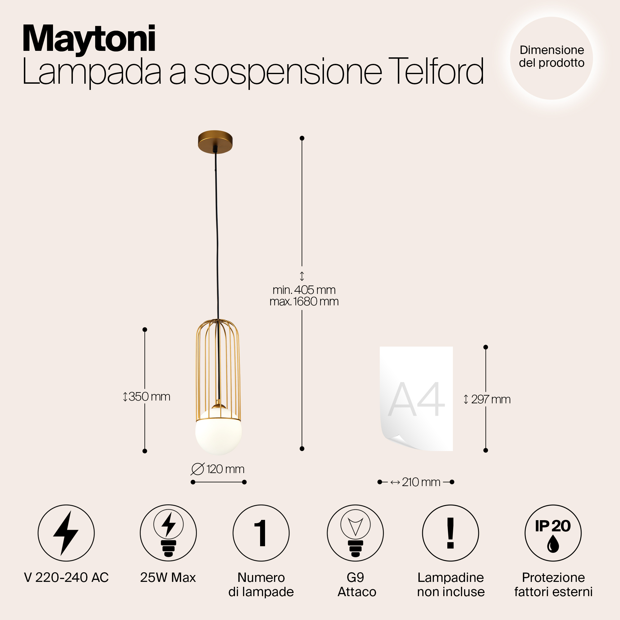 картинка Подвесной светильник Maytoni Telford P361PL-01G от магазина pro-decor.kz