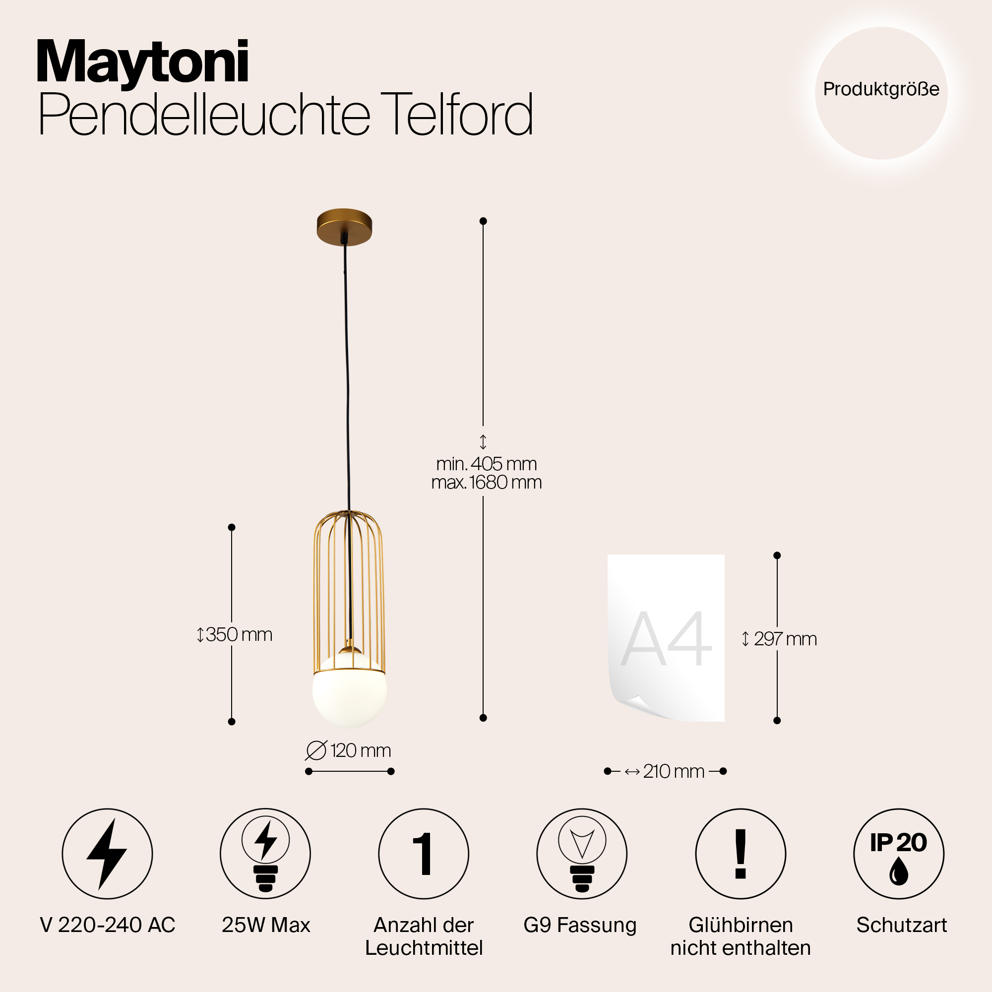 картинка Подвесной светильник Maytoni Telford P361PL-01G от магазина pro-decor.kz