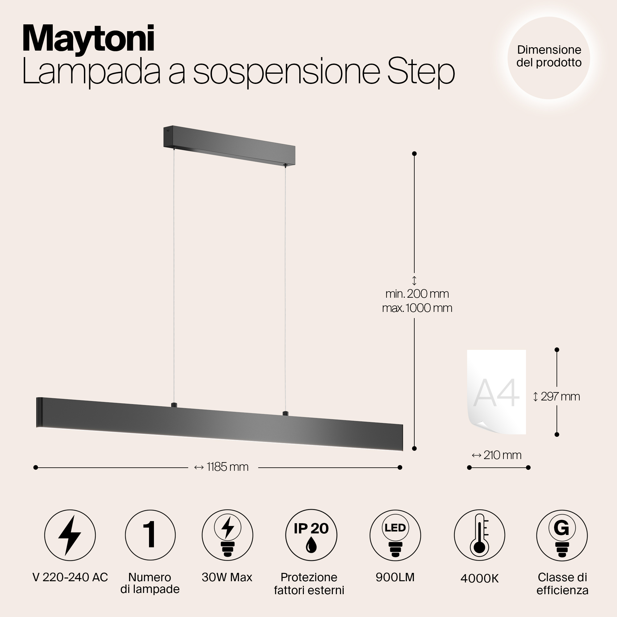 картинка Подвесной светодиодный светильник Maytoni Step P010PL-L30B4K от магазина pro-decor.kz