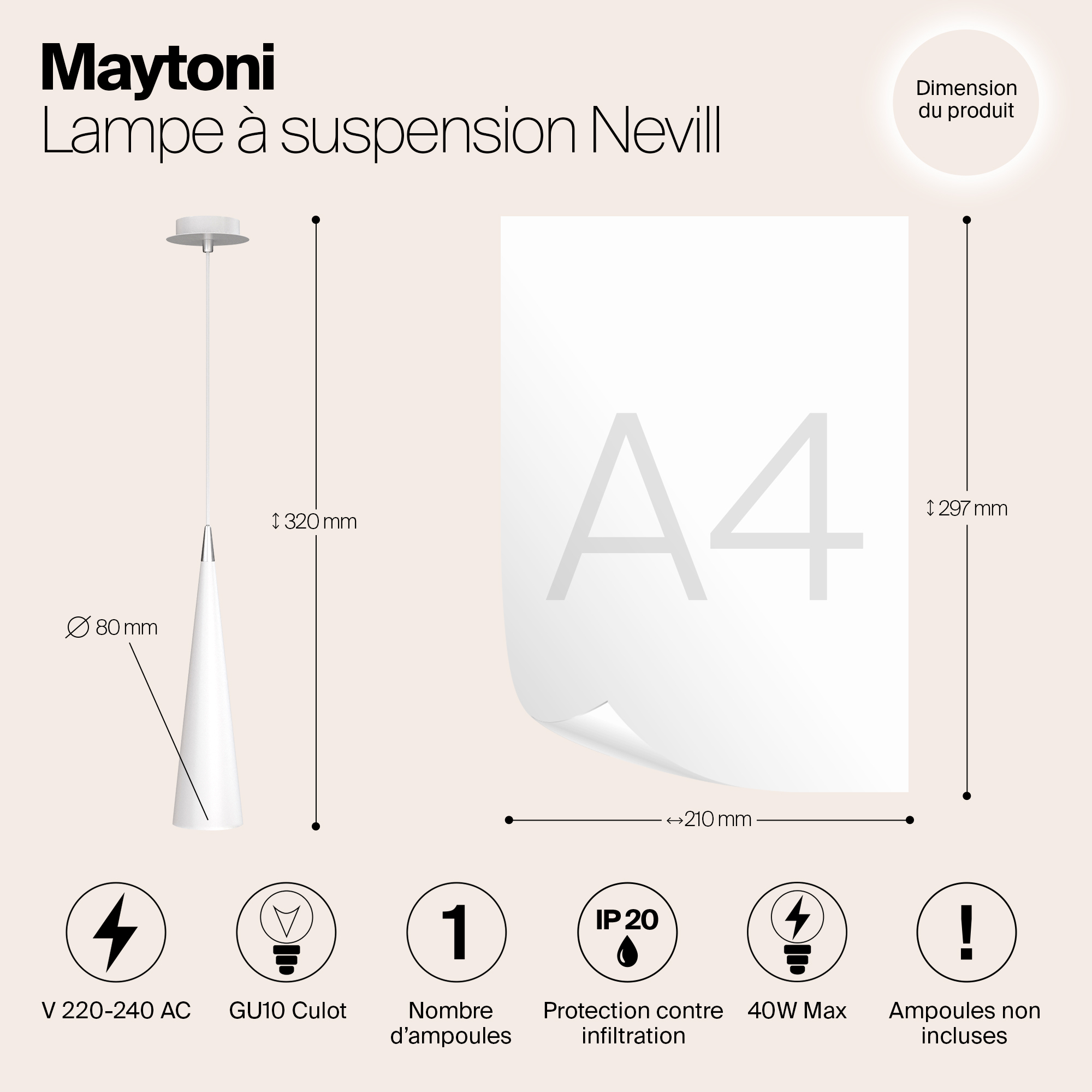 картинка Подвесной светильник Maytoni Nevill P318-PL-01-W от магазина pro-decor.kz