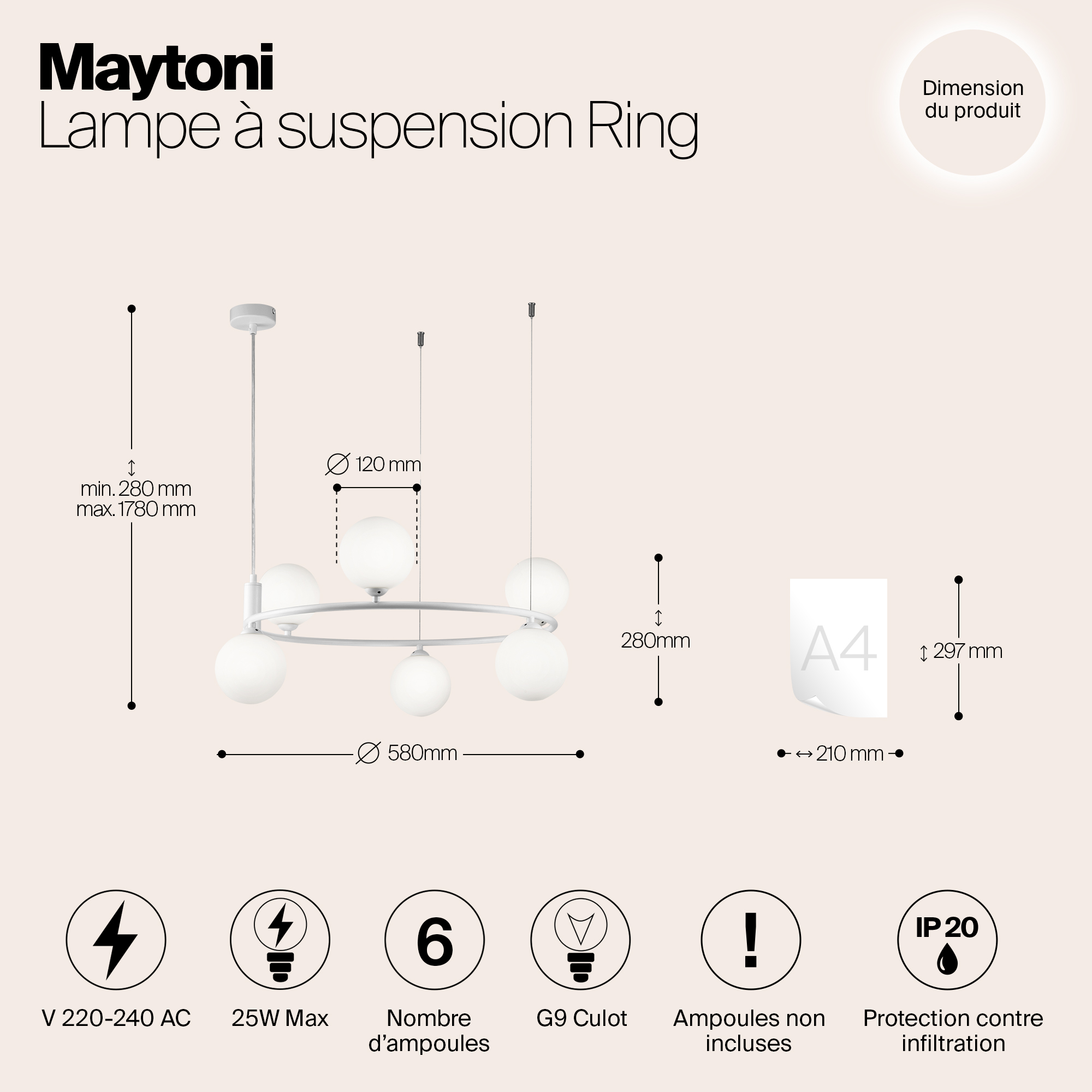 картинка Подвесная люстра Maytoni Ring MOD013PL-06W от магазина pro-decor.kz