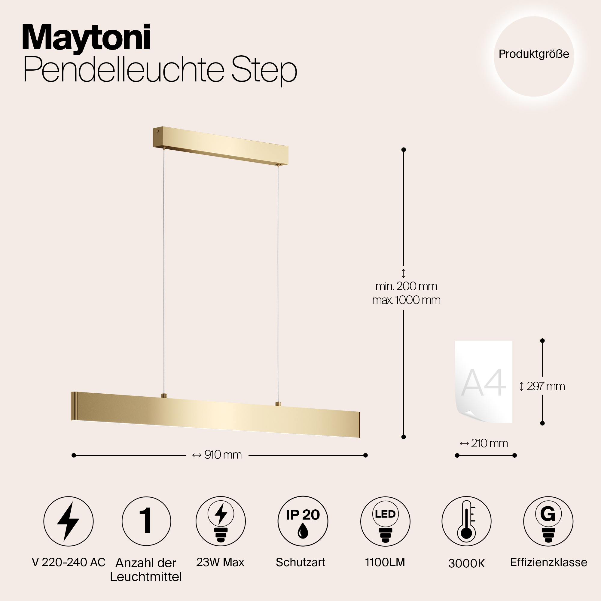 картинка Подвесной светодиодный светильник Maytoni Step P010PL-L23G3K от магазина pro-decor.kz