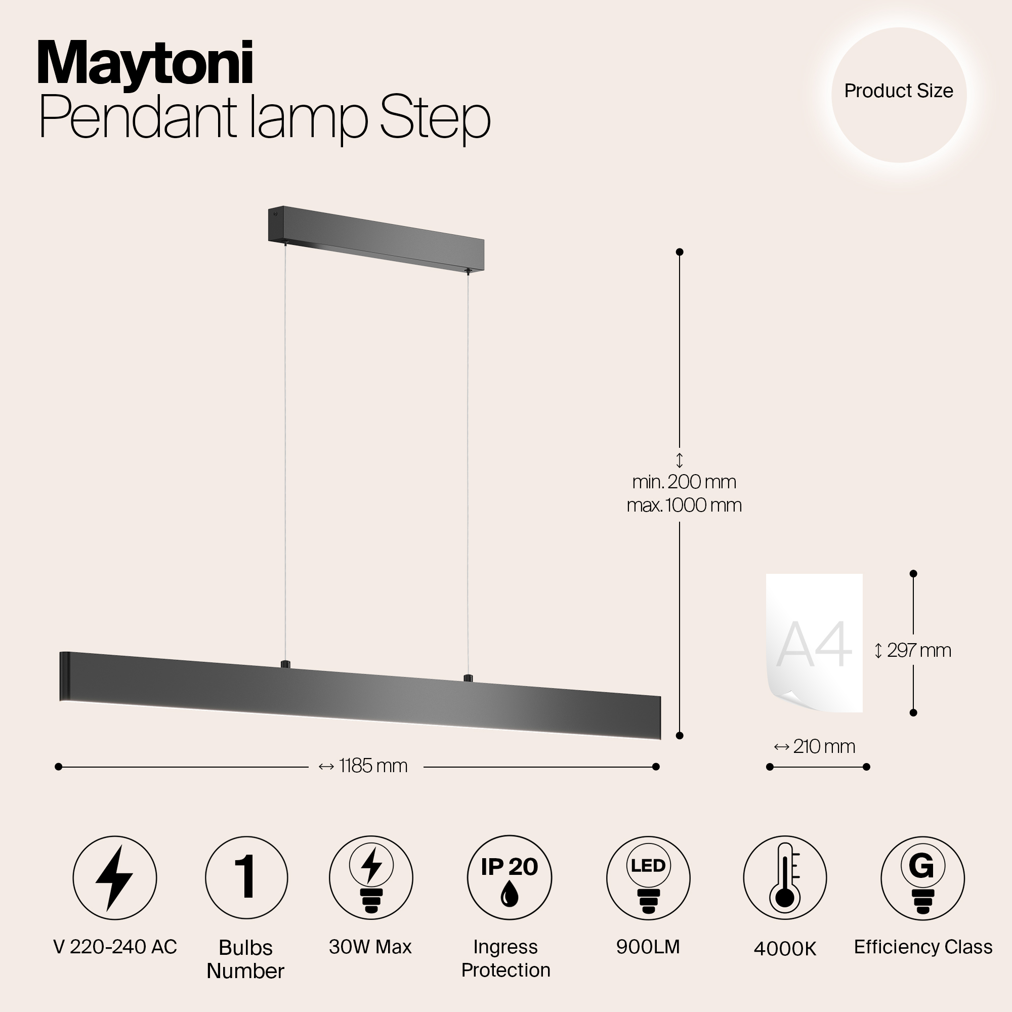 картинка Подвесной светодиодный светильник Maytoni Step P010PL-L30B4K от магазина pro-decor.kz