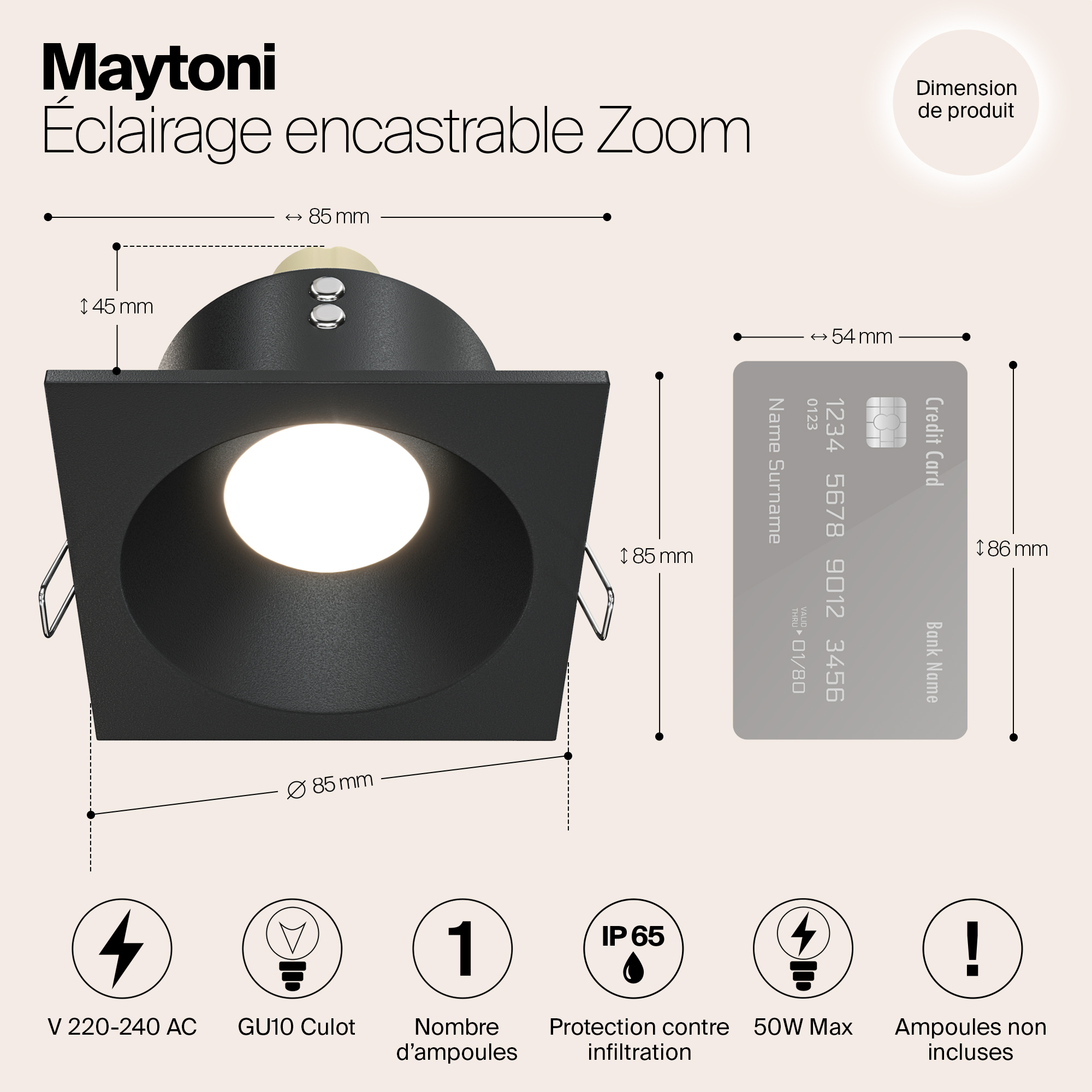 картинка Встраиваемый светильник Maytoni Zoom DL033-2-01B от магазина pro-decor.kz