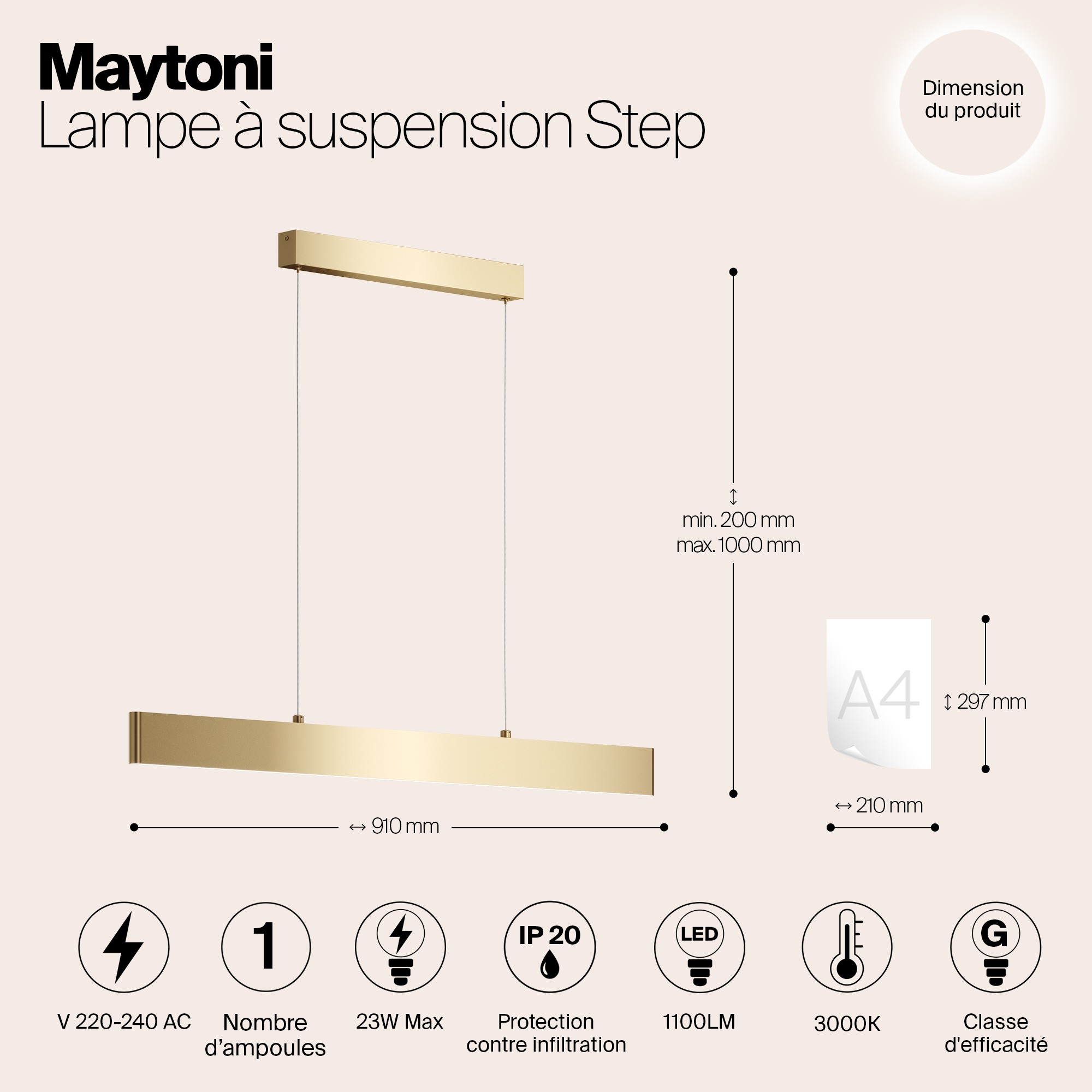 картинка Подвесной светодиодный светильник Maytoni Step P010PL-L23G3K от магазина pro-decor.kz