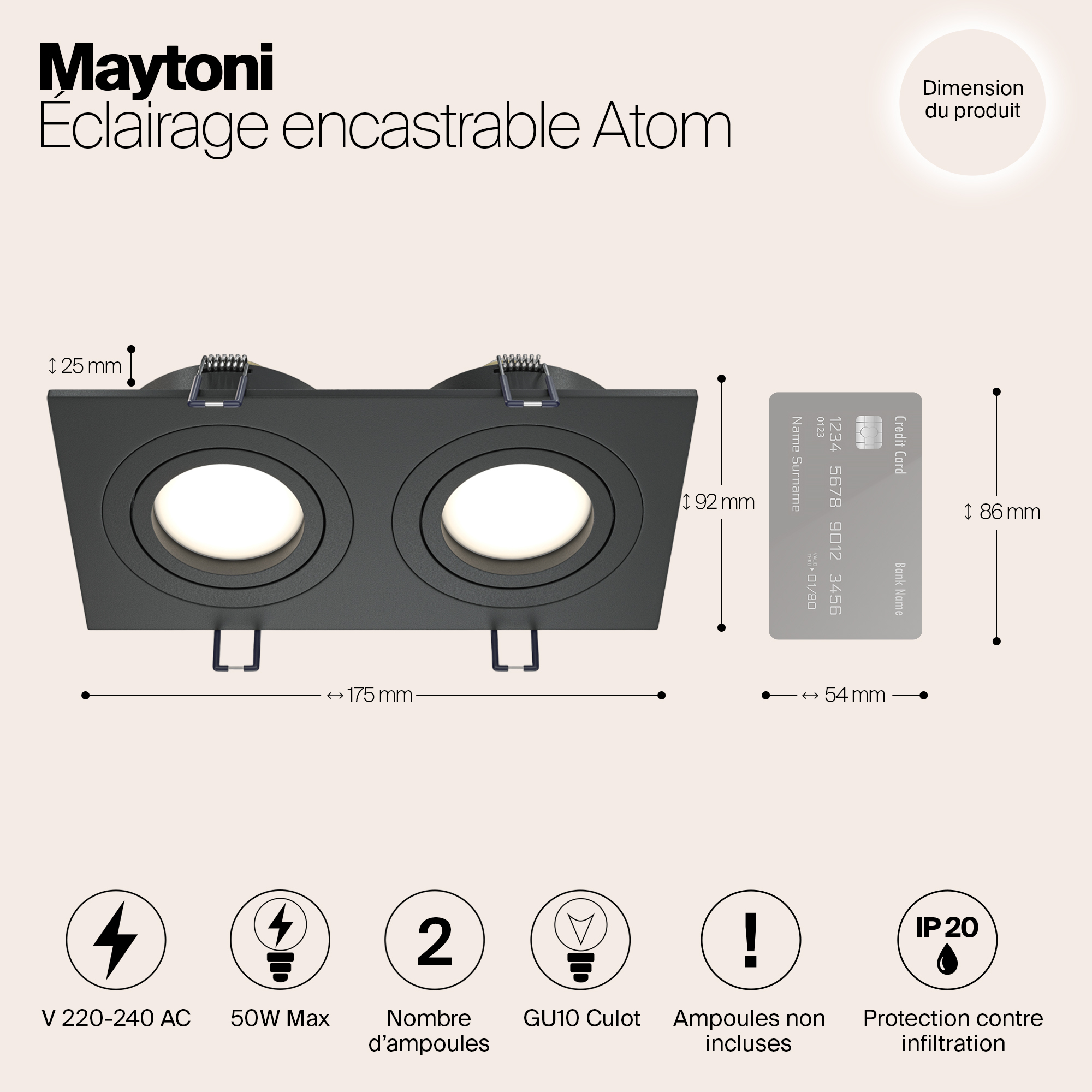 картинка Встраиваемый светильник Maytoni Atom DL024-2-02B от магазина pro-decor.kz