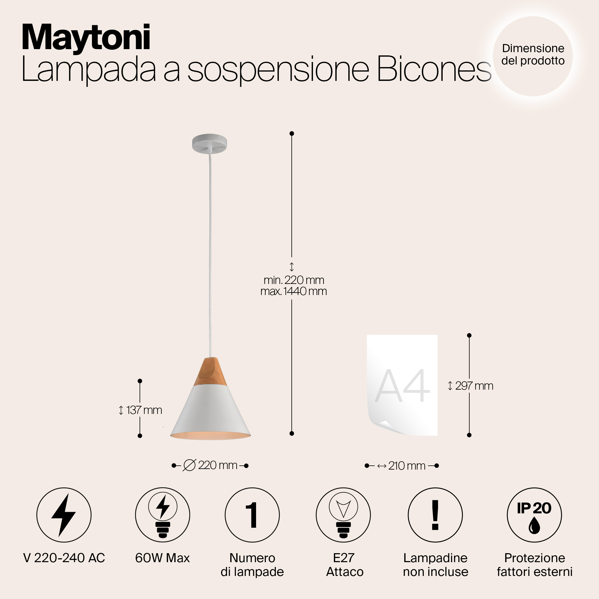 картинка Подвесной светильник Maytoni Bicones P359-PL-01-W от магазина pro-decor.kz