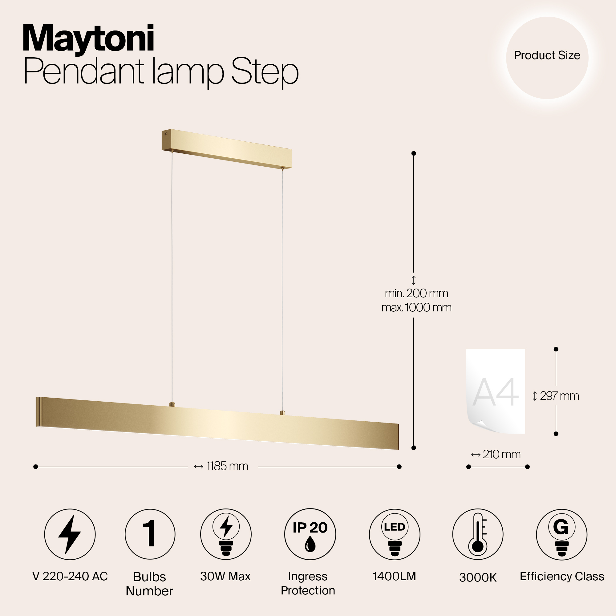 картинка Подвесной светодиодный светильник Maytoni Step P010PL-L30G3K от магазина pro-decor.kz