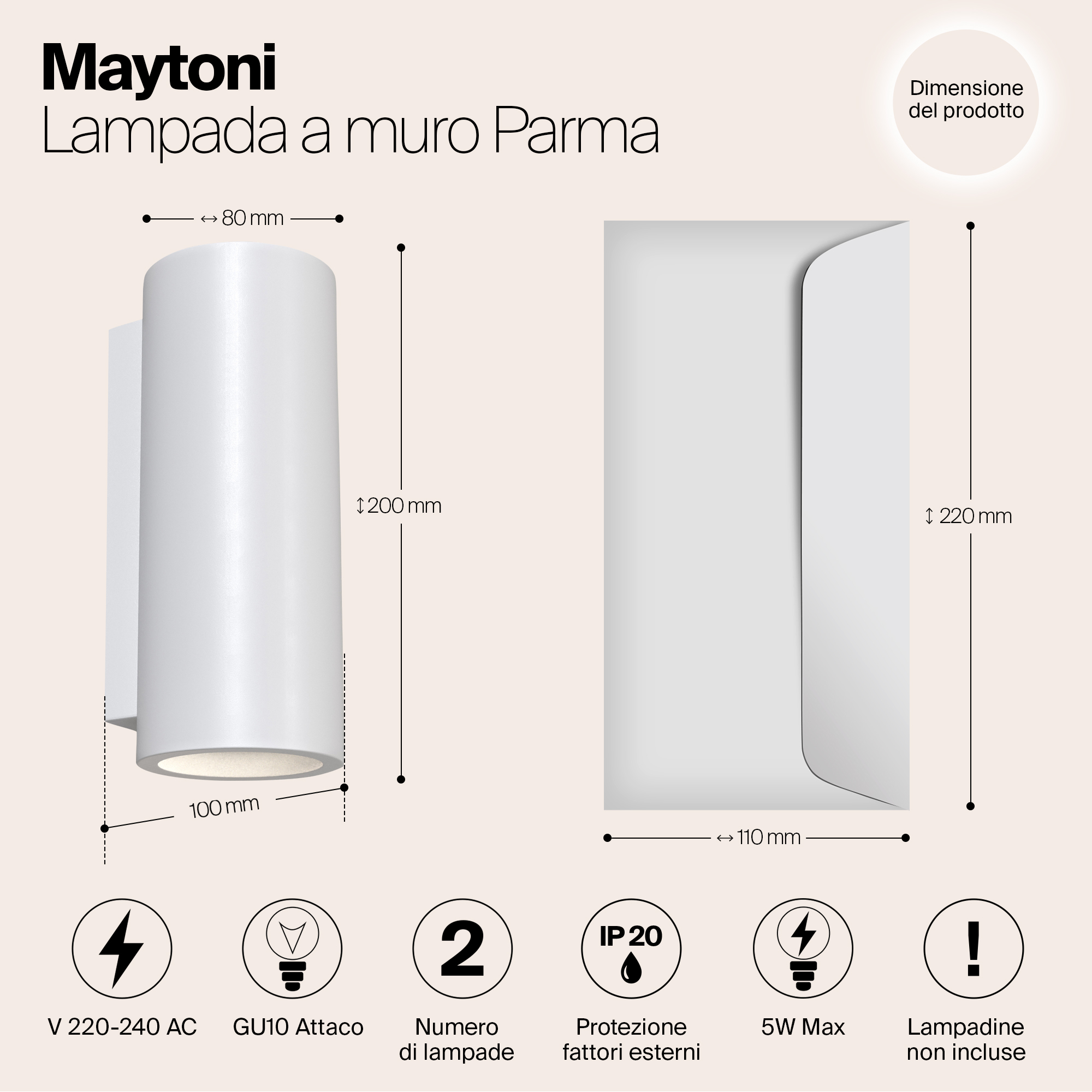 картинка Светильник настенный Maytoni Parma C191-WL-02-W от магазина pro-decor.kz