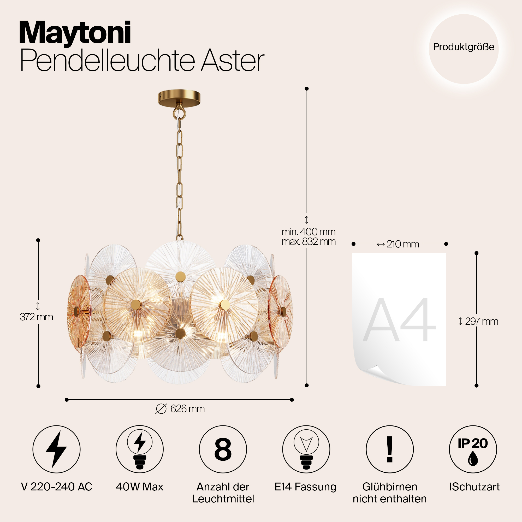 картинка Подвесной светильник Maytoni MOD007PL-08G от магазина pro-decor.kz