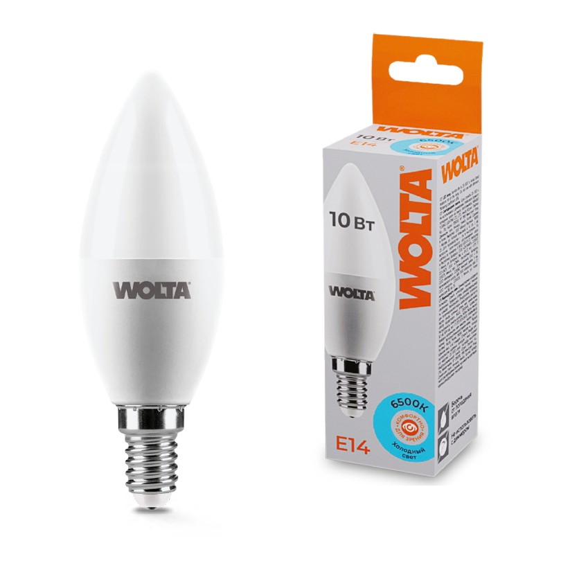 картинка Лампа LED WOLTA C37 10Вт 825лм Е14 6500К   1/50 от магазина pro-decor.kz