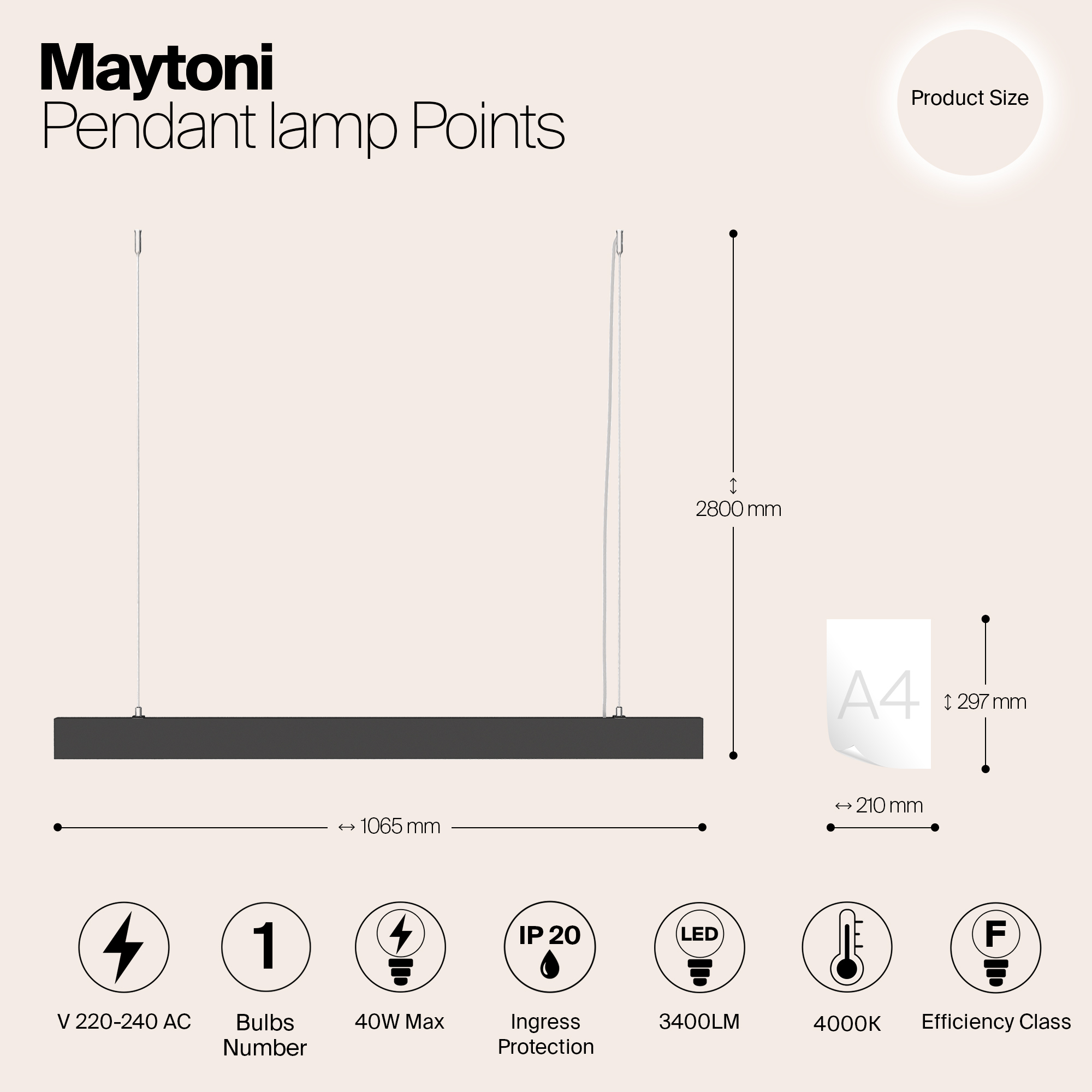 картинка Подвесной светодиодный светильник Maytoni Vinder P050PL-L40B4K от магазина pro-decor.kz