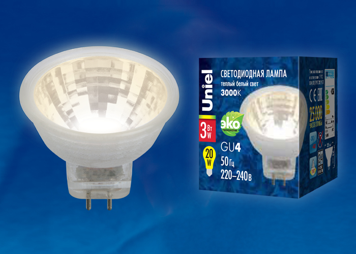 картинка LED-MR11-3W/WW/GU4/220V GLZ21TR от магазина pro-decor.kz