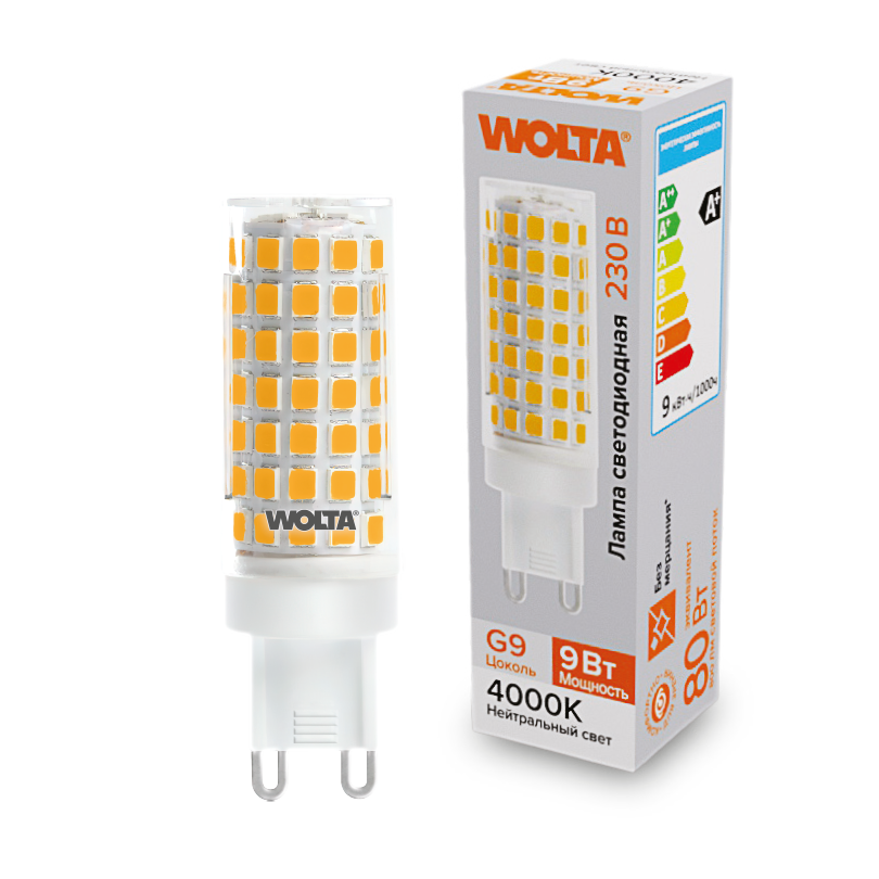 картинка "Светодиодная лампа  WOLTA WSTD-JCD-9W4KG9-C (керамика) ""Капсульная"" JCD 9Вт 800лм 4000K G9 1/10/100/1000" от магазина pro-decor.kz